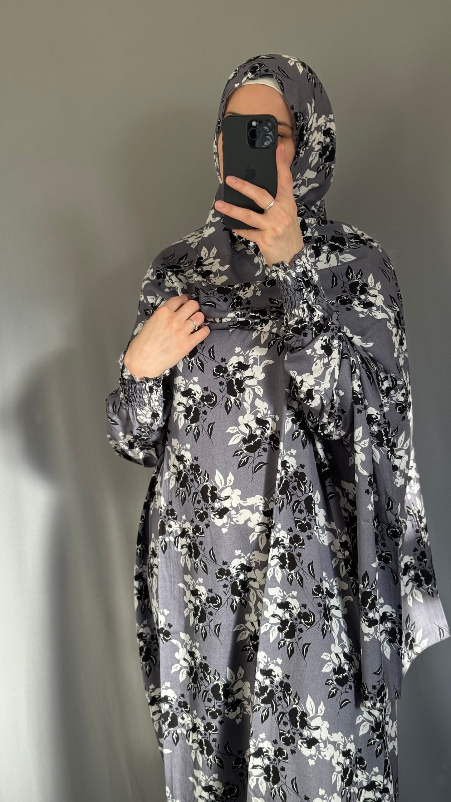Floral Grey Prayer Dress, Prayer Jilbab, Prayer Abaya, Two Piece Prayer dress muslim, Salah dress, Prayer set, Prayer outfit, Prayer clothes woman, Muslim Prayer dress, Islamic gift