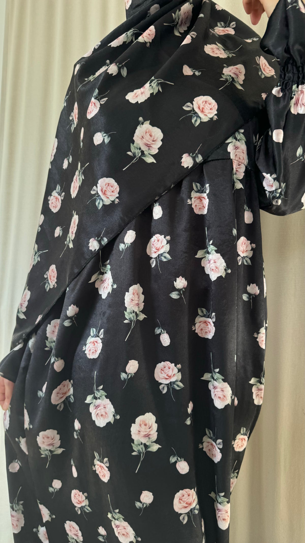 Floral Silk Abaya - Elegant Full-Length Modest Prayer Dress | Soft Lightweight Islamic Prayer Wear