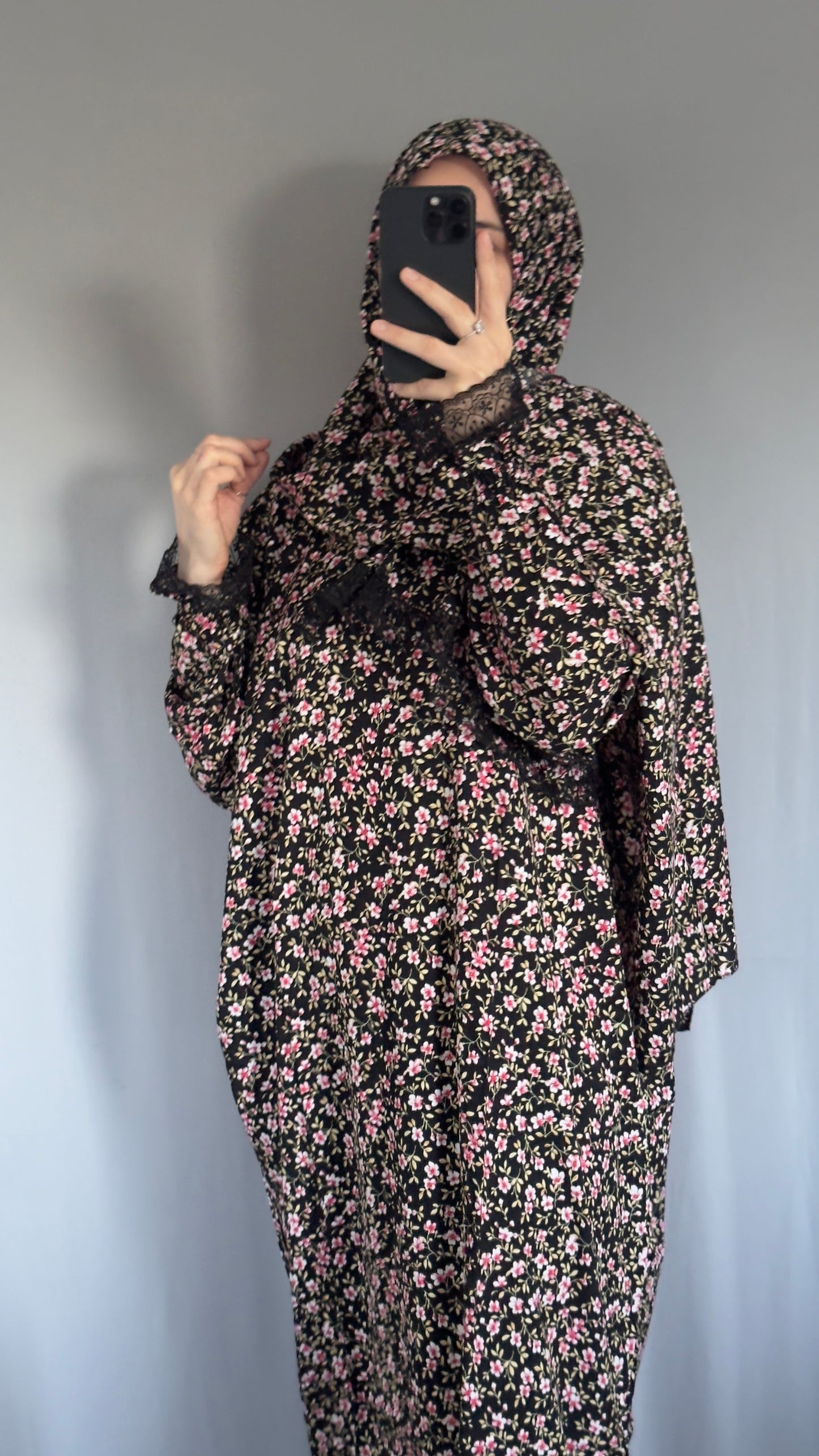 Elegant Floral Prayer Dress – Modest Islamic Wear for Women - Breathable Cotton Salah Dress - Modest Prayer Dress for Women - Ramadan Floral Abaya - Prayer Set