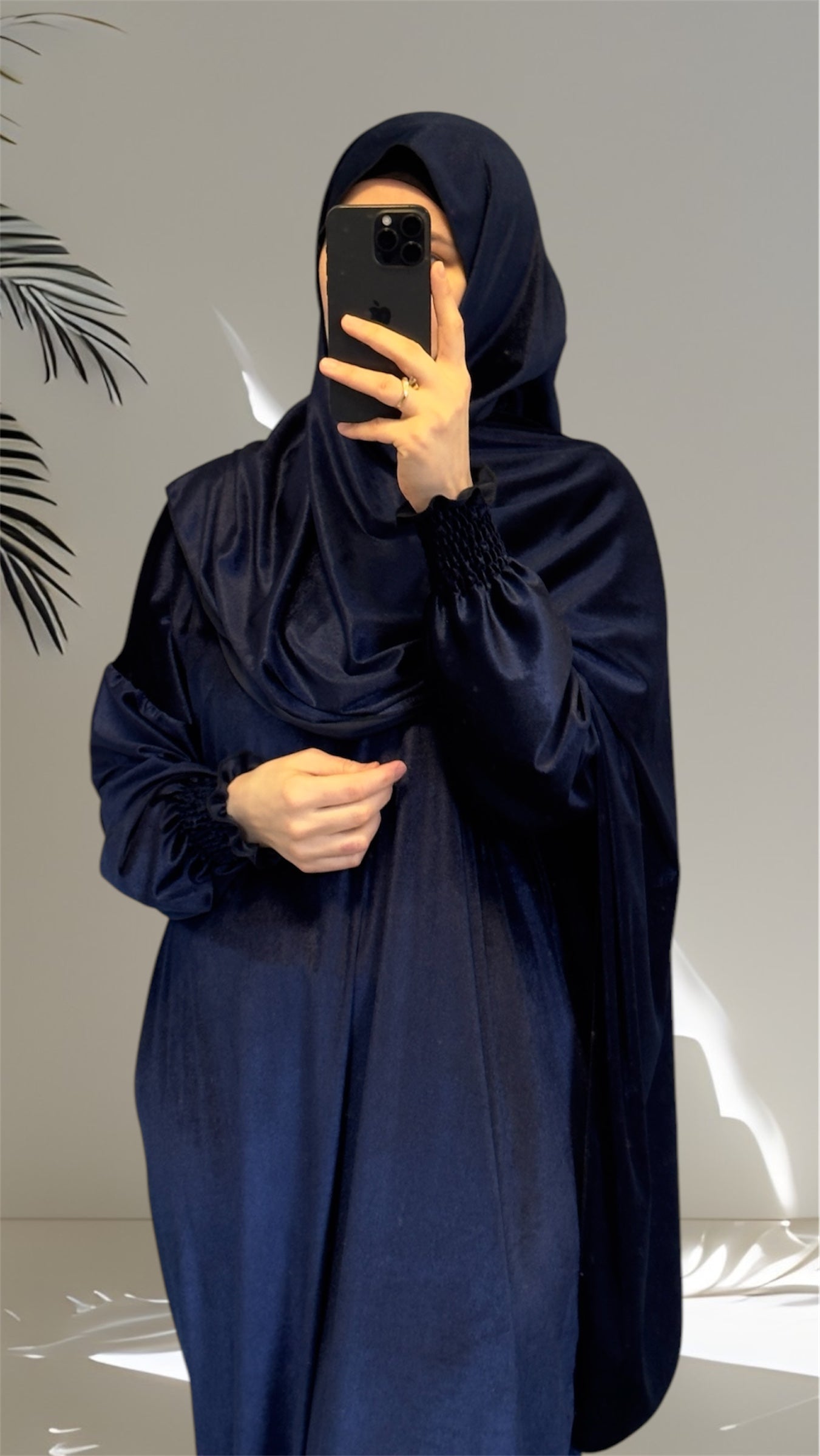 Navy Blue Grey Luxury Velvet Warm Grey Prayer Dress, Prayer clothes for women, Islamic Prayer dress, Prayer Outfit, Prayer Set, Prayer Hijab, Salah dress, Islamic Gift, Muslim clothing, Prayer abaya