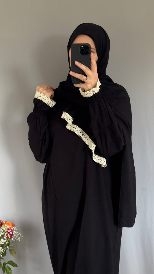 Black Prayer Dress with Cotton Lace/ Overhead Abaya / Prayer Abaya Set / Prayer Dress for Woman / Prayer Clothes Muslim / Prayer Gown / Prayer Outfit/ Salah Dress / Namaz Dress