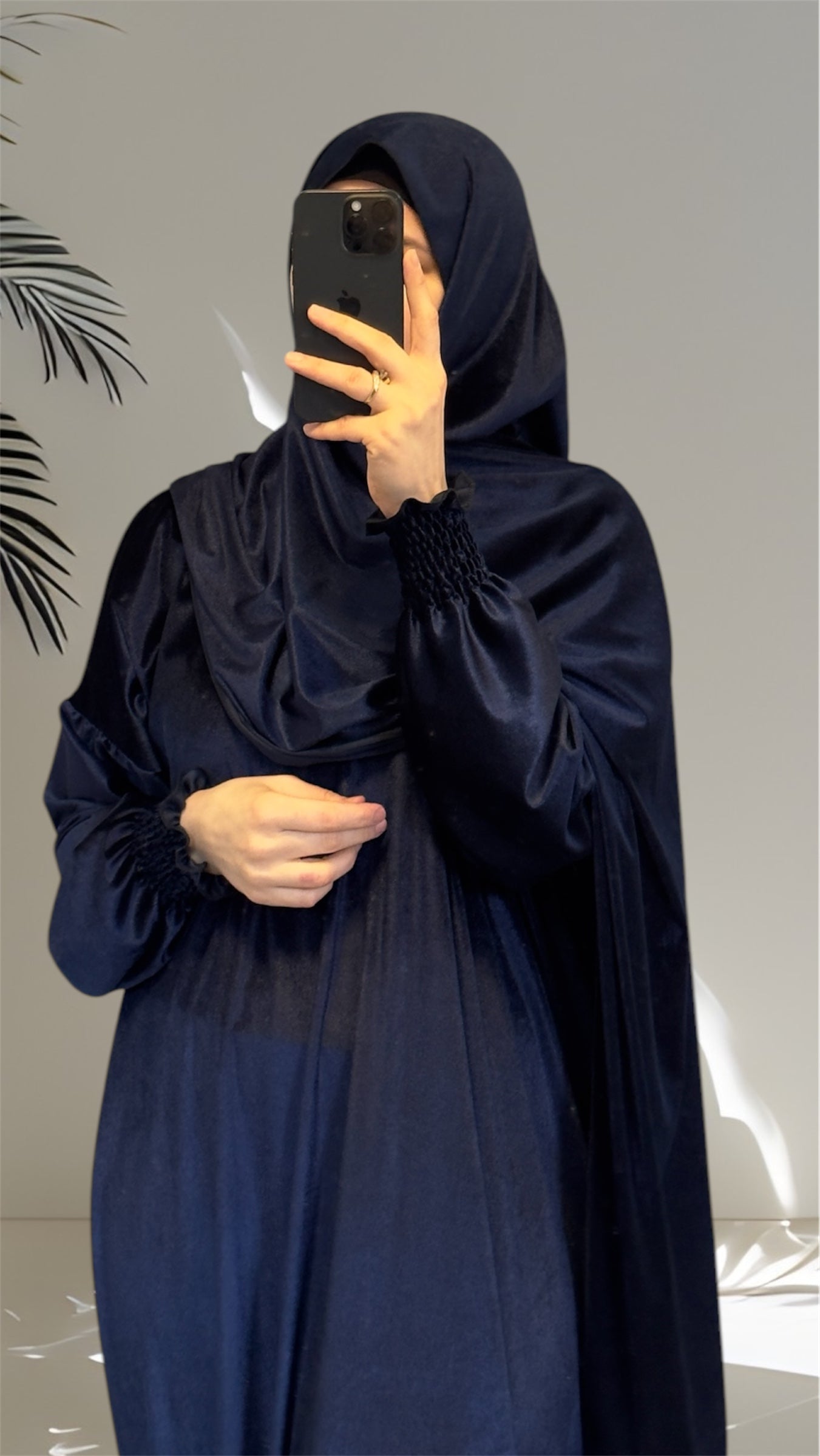 Navy Blue Grey Luxury Velvet Warm Grey Prayer Dress, Prayer clothes for women, Islamic Prayer dress, Prayer Outfit, Prayer Set, Prayer Hijab, Salah dress, Islamic Gift, Muslim clothing, Prayer abaya