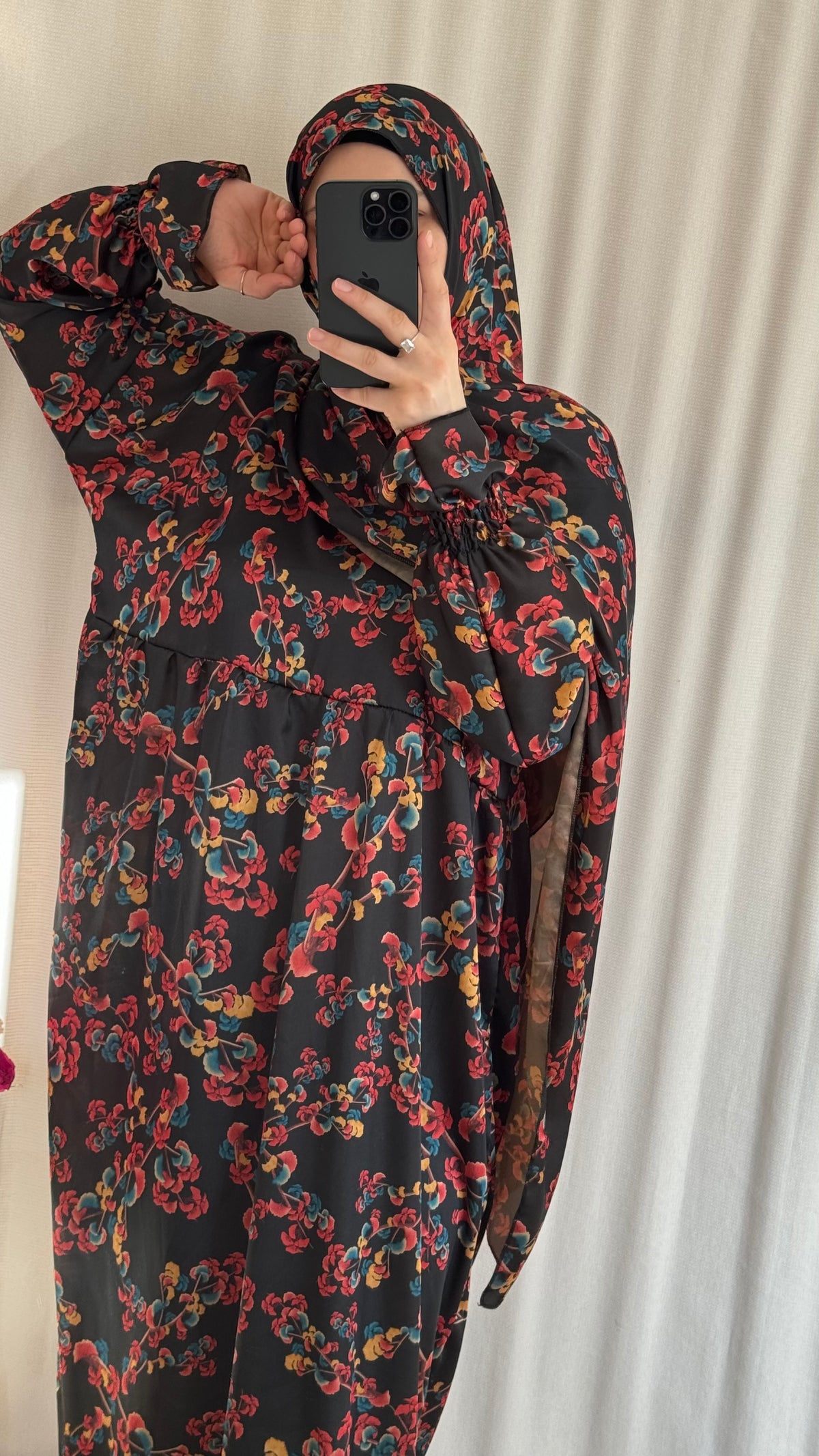 Floral Silk Abaya - Elegant Full-Length Modest Prayer Dress | Soft Lightweight Islamic Prayer Wear