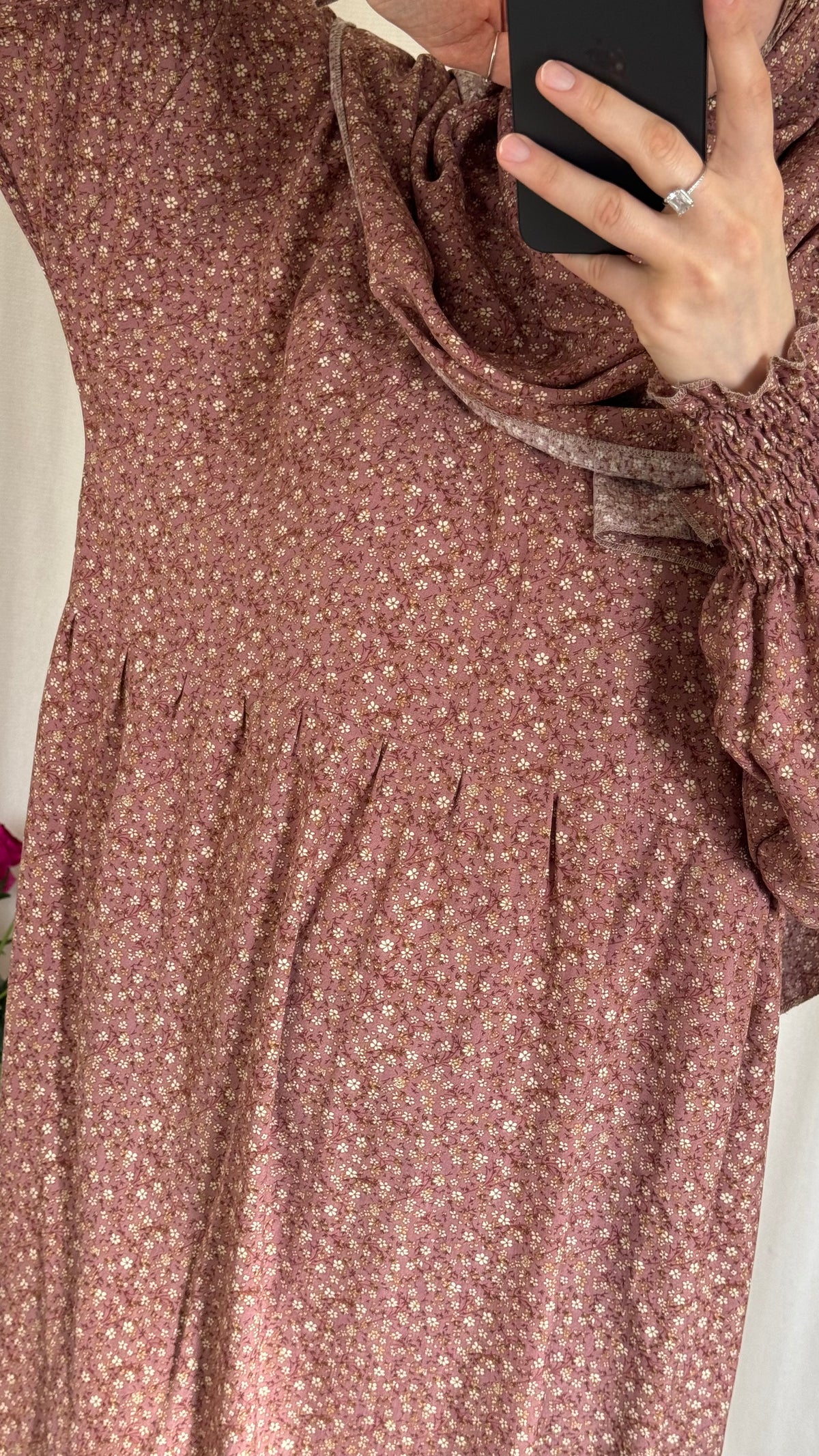 Dusty Pink Cotton Prayer Dress - with gathers under chest