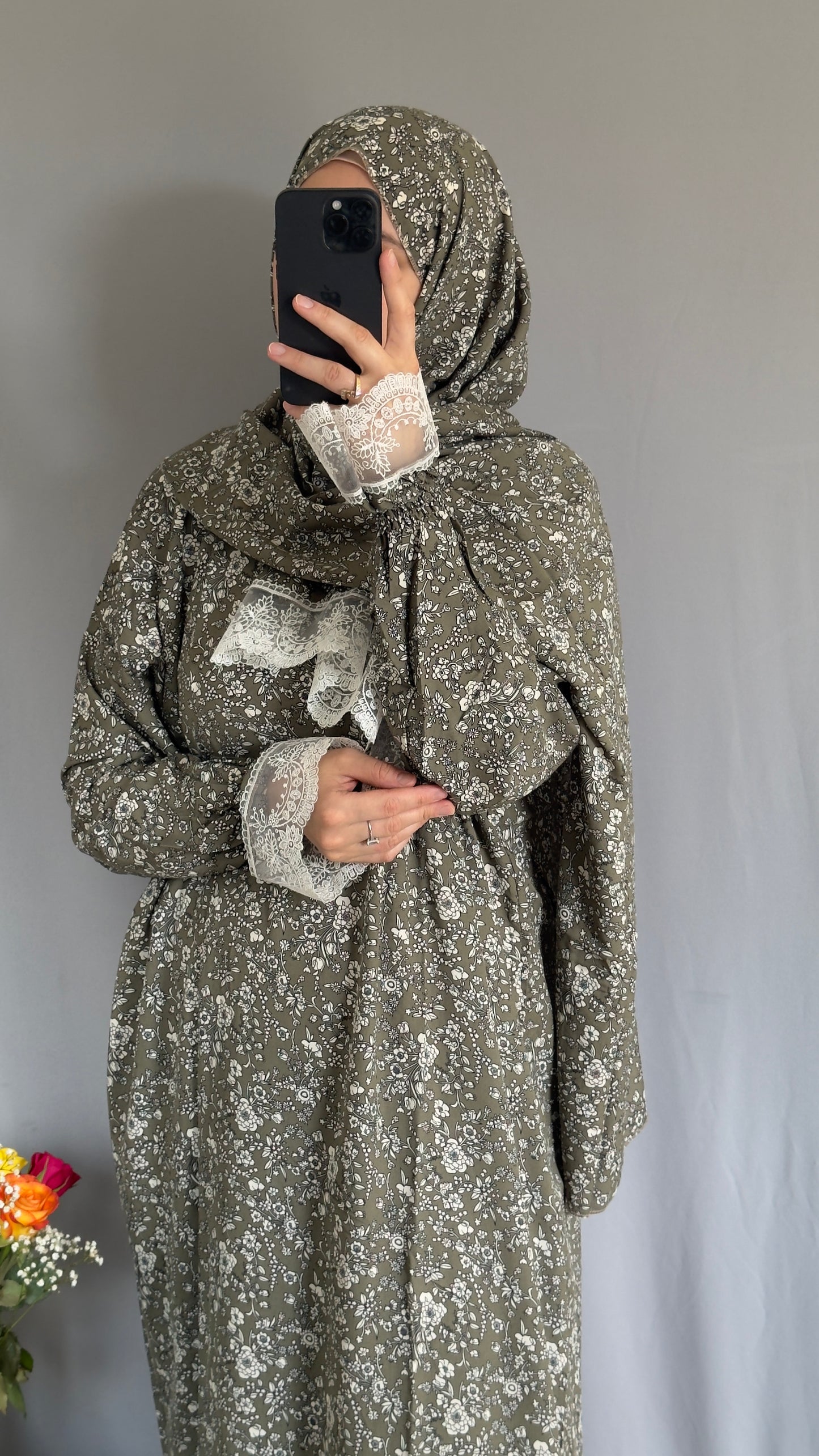 Olive Green Cotton Prayer Dress, Prayer clothes for women, Islamic Prayer dress, Prayer Outfit, Prayer Set, Prayer Hijab, Salah dress, Islamic Gift, Muslim clothing, Prayer abaya