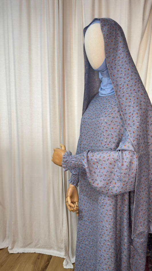Light Blue One Piece Prayer dress with Built In Jersey Bonnet, Prayer Abaya with integrated Hijab, Salah dress, Prayer set, Prayer outfit,Prayer clothes for women, Islamic Prayer dress, Ramadan Abaya