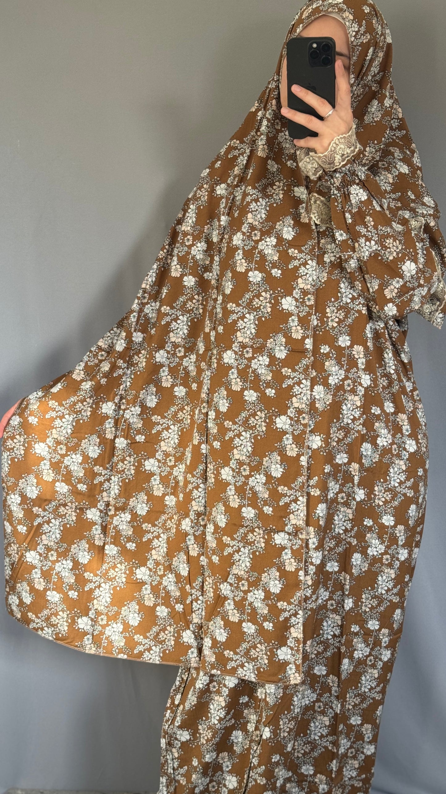 Floral Mustard Prayer Dress / Overhead Abaya / Prayer Abaya Set / Prayer Dress for Woman / Prayer Clothes Muslim / Prayer Gown / Prayer Outfit/ Salah Dress / Namaz Dress