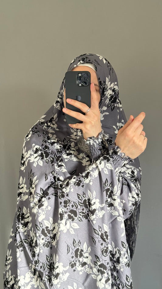 Floral Grey Prayer Dress, Prayer Jilbab, Prayer Abaya, Two Piece Prayer dress muslim, Salah dress, Prayer set, Prayer outfit, Prayer clothes woman, Muslim Prayer dress, Islamic gift