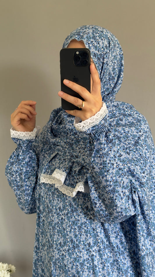 Blue Prayer Dress / Prayer Abaya / muslim one piece prayer garment / Modest prayer outfit / Travel-friendly prayer dress / One-size prayer garmen / Hijab-friendly dress for prayer / Prayer Dress with attached Hijab / Salah clothes