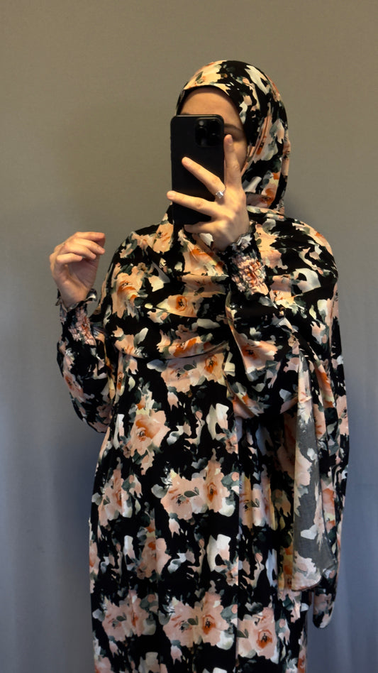 Elegant Floral Prayer Dress – Modest Islamic Wear for Women - Breathable Cotton Salah Dress - Modest Prayer Dress for Women - Ramadan Floral Abaya - Prayer Set