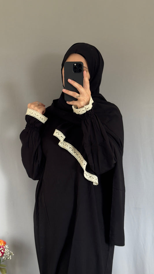 Black Prayer Dress with Cotton Lace/ Overhead Abaya / Prayer Abaya Set / Prayer Dress for Woman / Prayer Clothes Muslim / Prayer Gown / Prayer Outfit/ Salah Dress / Namaz Dress