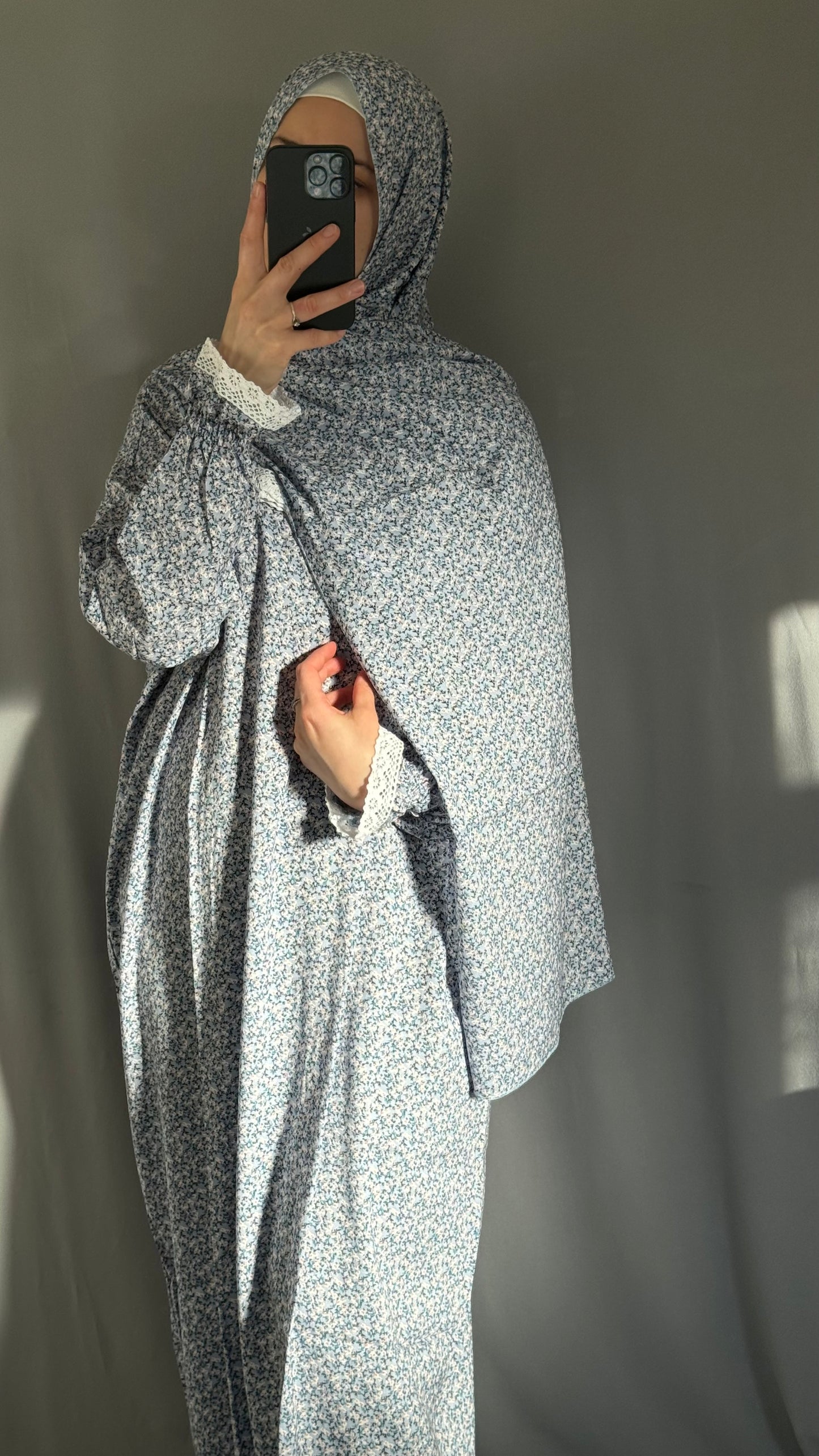 Blue Prayer Dress / Prayer Abaya / muslim one piece prayer garment / Modest prayer outfit / Travel-friendly prayer dress / One-size prayer garmen / Hijab-friendly dress for prayer / Prayer Dress with attached Hijab / Salah clothes