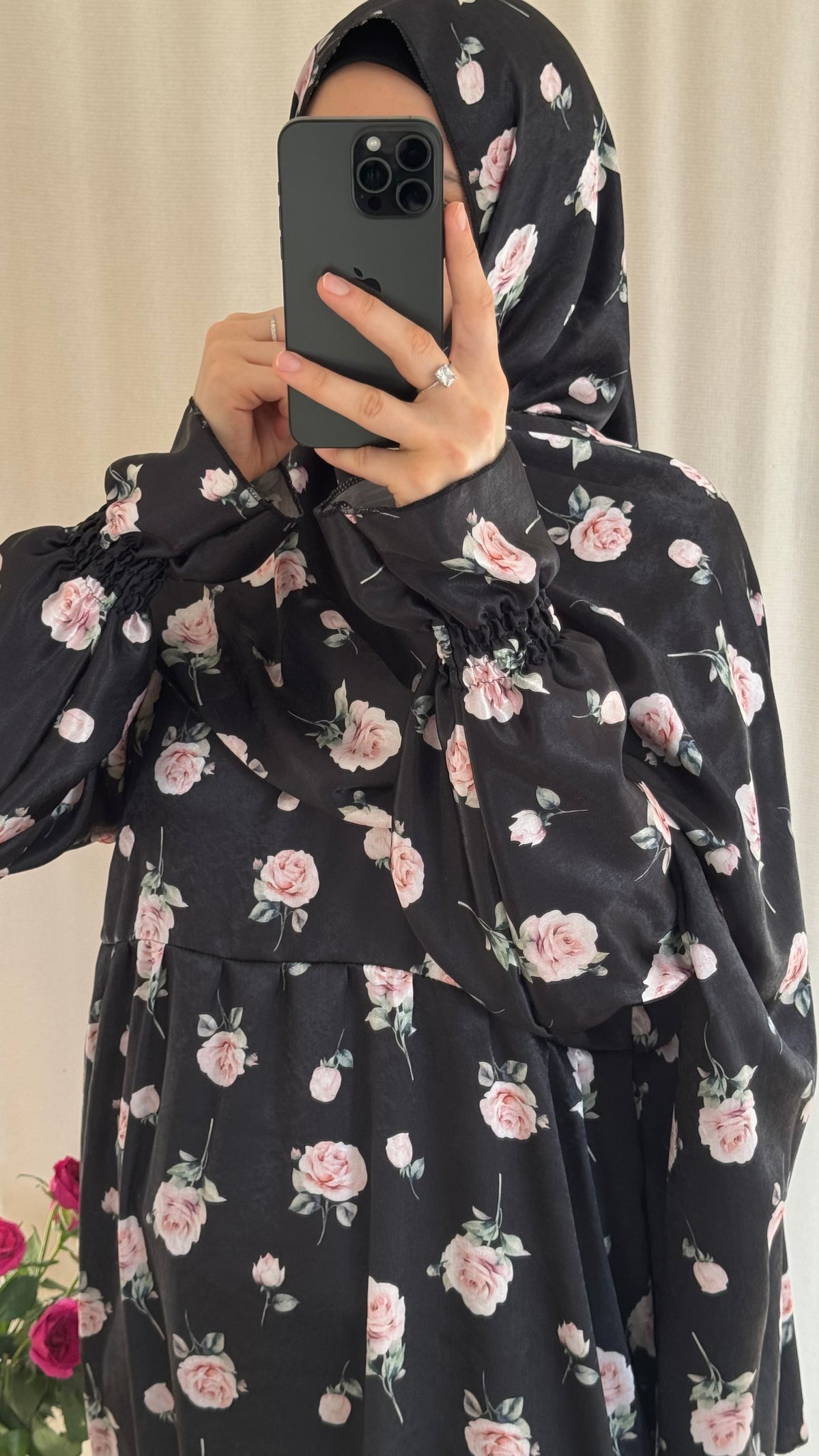 Floral Silk Abaya - Elegant Full-Length Modest Prayer Dress | Soft Lightweight Islamic Prayer Wear