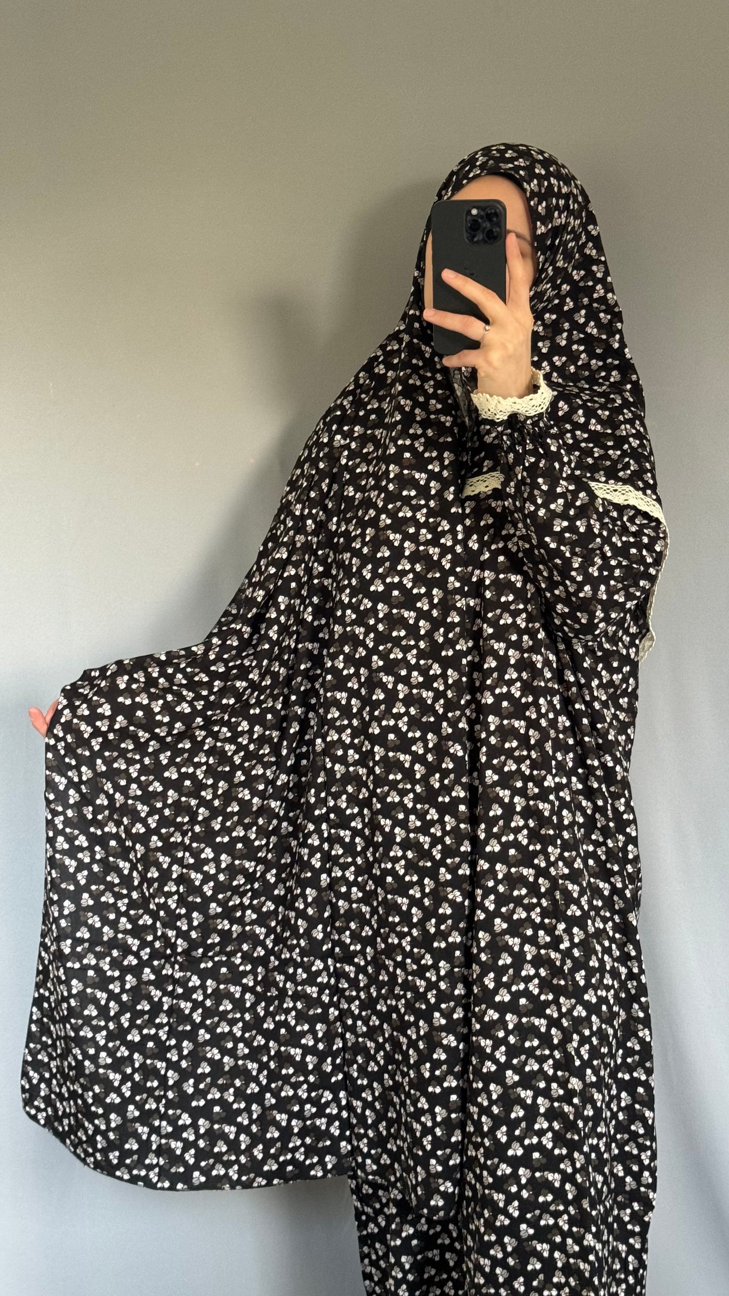 Floral Black Prayer Dress / Overhead Abaya / Prayer Abaya Set / Prayer Dress for Woman / Prayer Clothes Muslim / Prayer Gown / Prayer Outfit/ Salah Dress / Namaz Dress