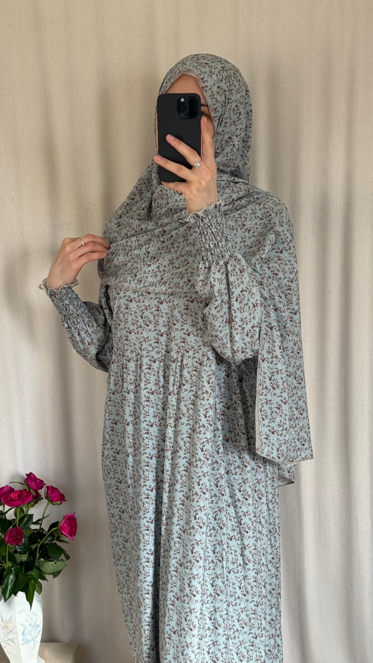 Blue Cotton Prayer Dress - with gathers under chest