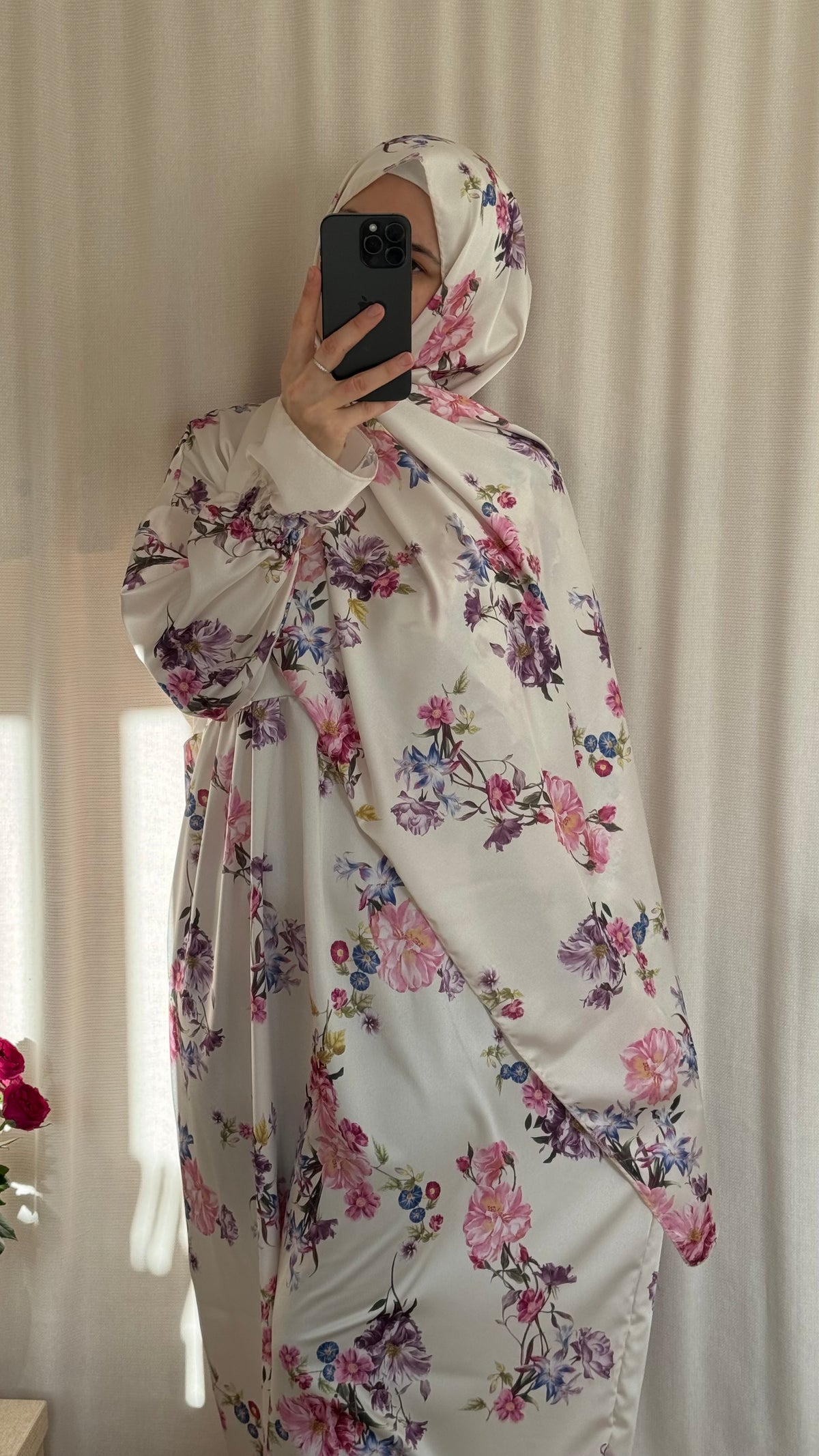 Soft Silk Prayer Dress for Muslim Women with Hijab