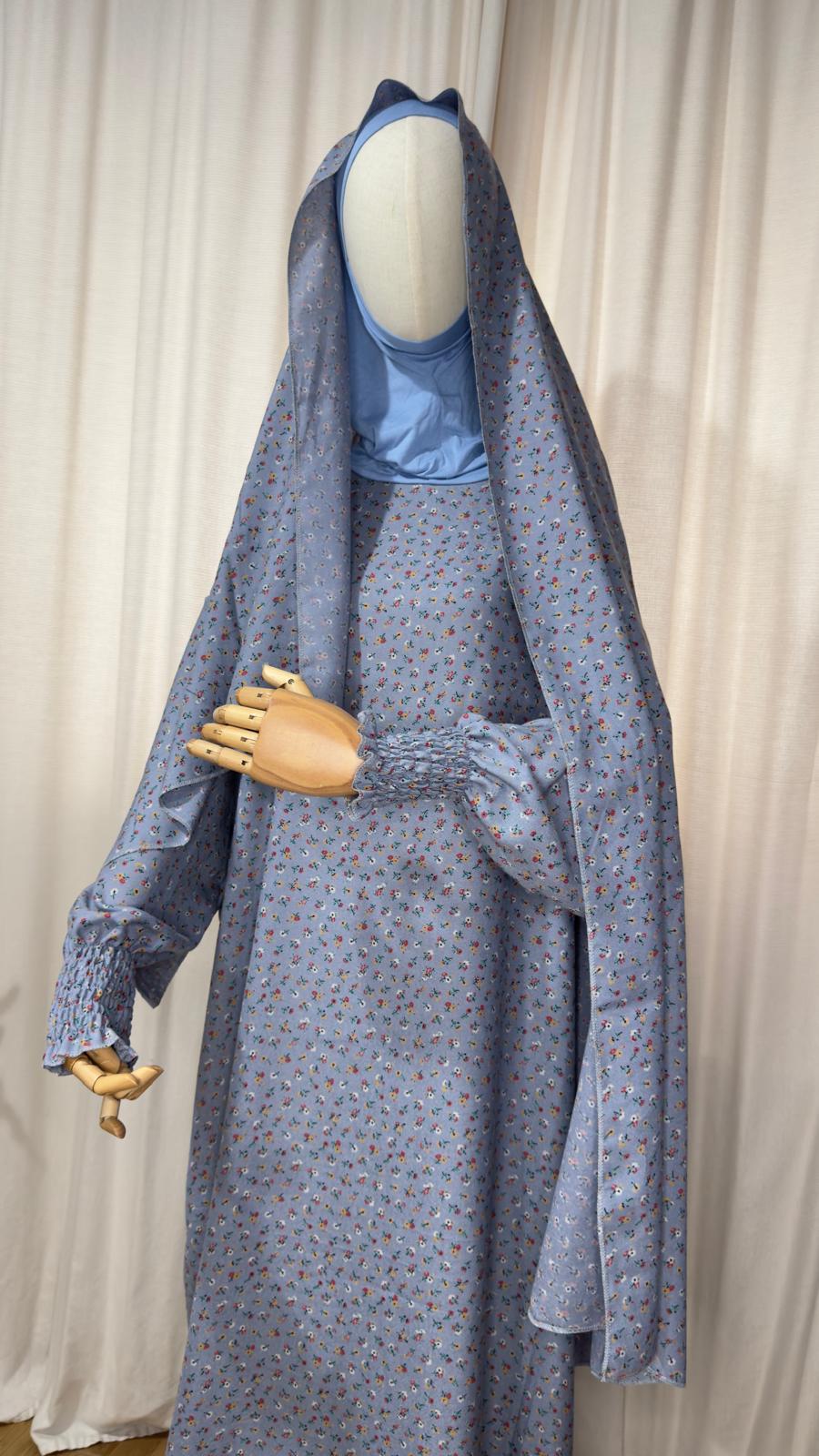 Light Blue One Piece Prayer dress with Built In Jersey Bonnet, Prayer Abaya with integrated Hijab, Salah dress, Prayer set, Prayer outfit,Prayer clothes for women, Islamic Prayer dress, Ramadan Abaya