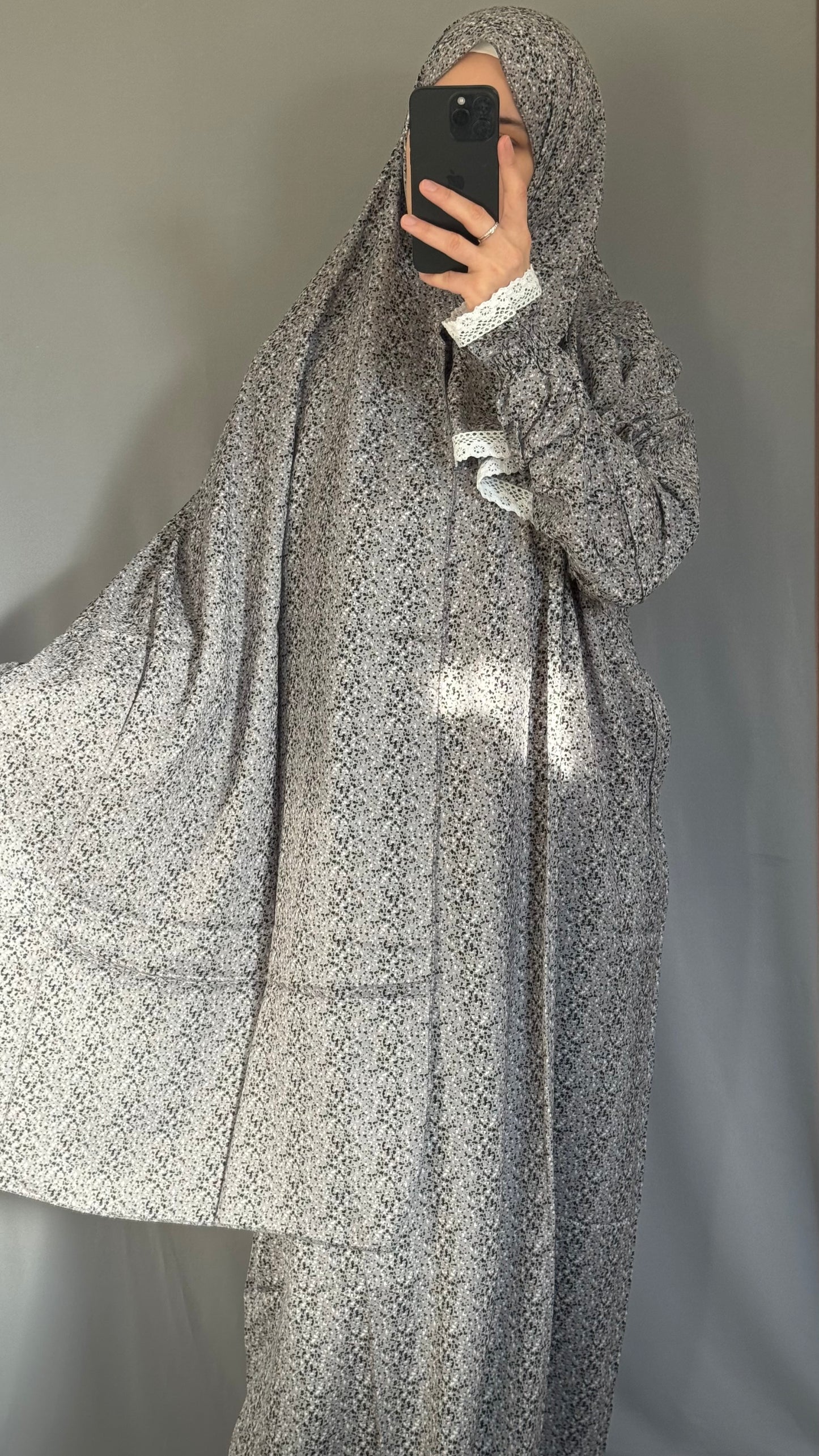 Grey Cotton prayer dress / Modest prayer outfit / Travel-friendly prayer dress / One-size prayer garmen / Hijab-friendly dress for prayer / Prayer Dress with attached Hijab / Prayer Set