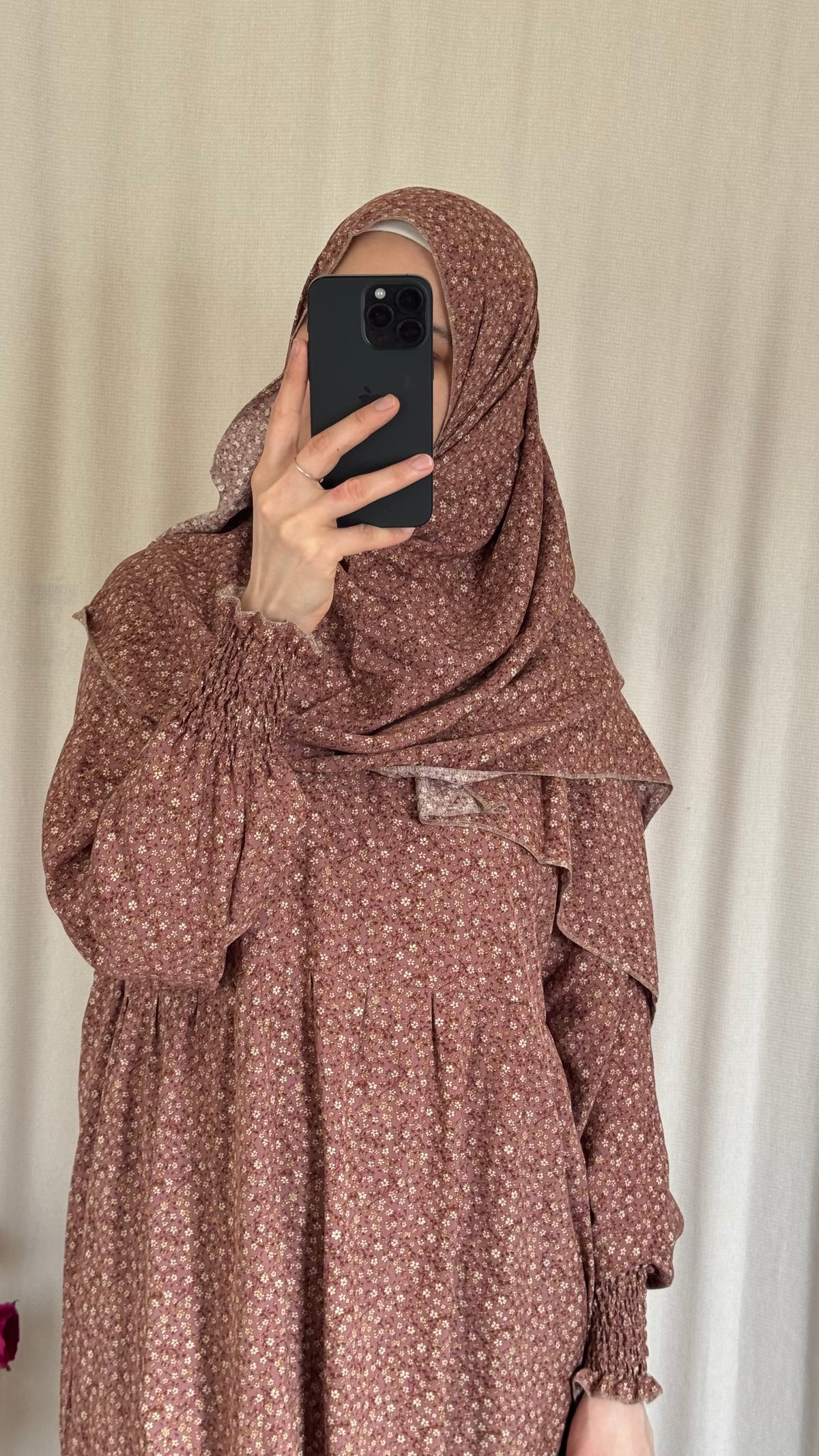 Dusty Pink Cotton Prayer Dress - with gathers under chest