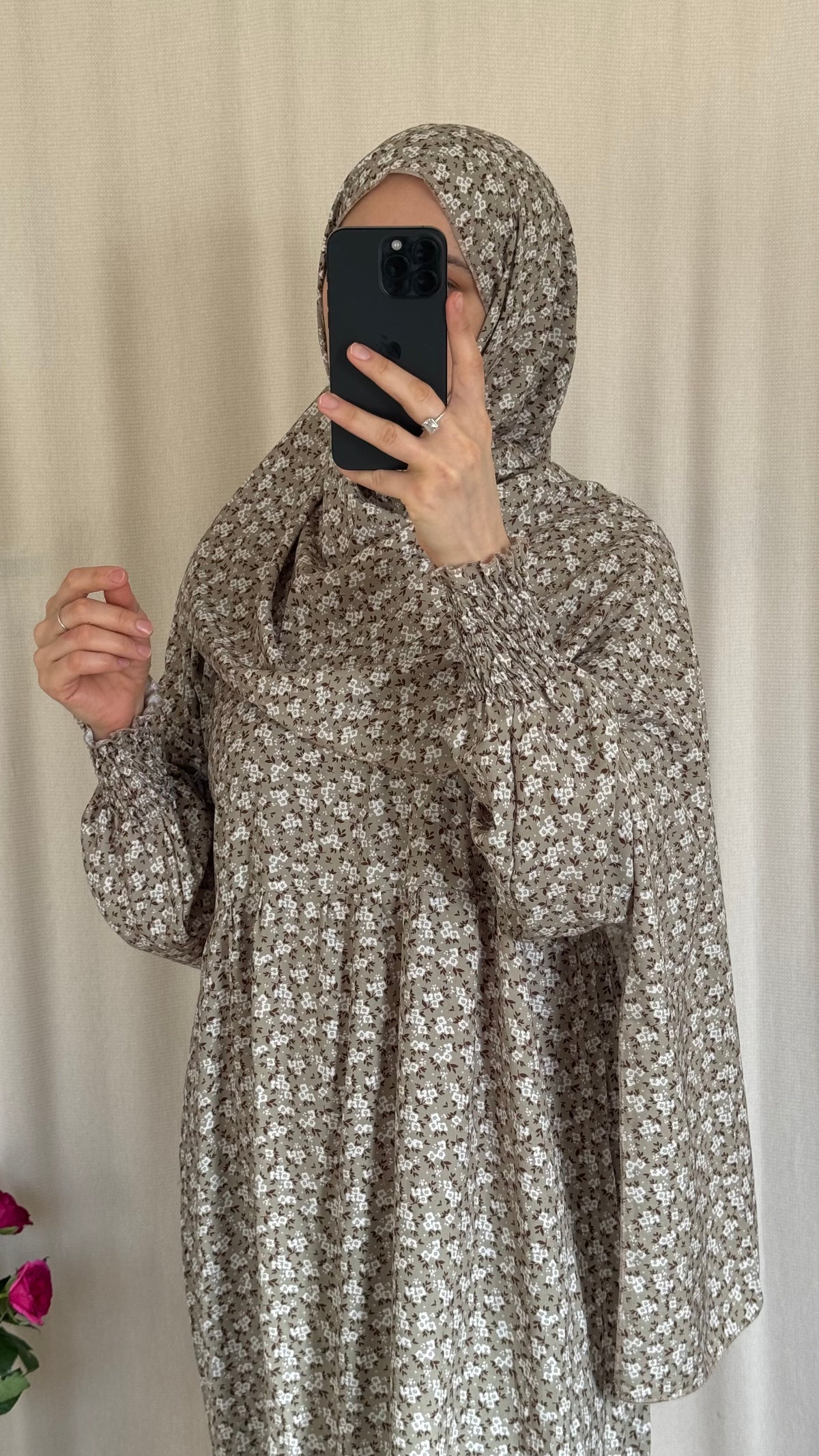 Green Cotton Prayer Dress - with gathers under chest