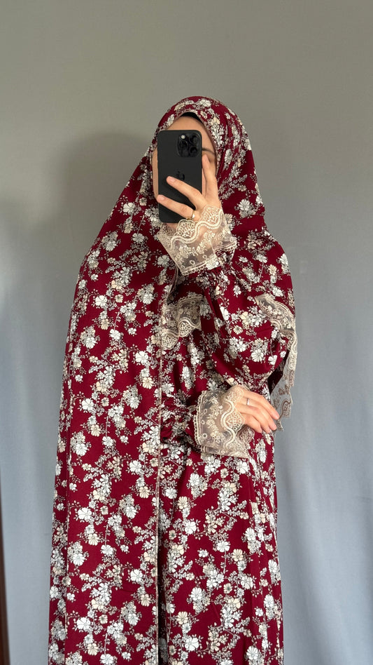 Burgundy Cotton Prayer Dress, Prayer clothes for women, Islamic Prayer dress, Prayer Outfit, Prayer Set, Prayer Hijab, Salah dress, Islamic Gift, Muslim clothing, Prayer abaya