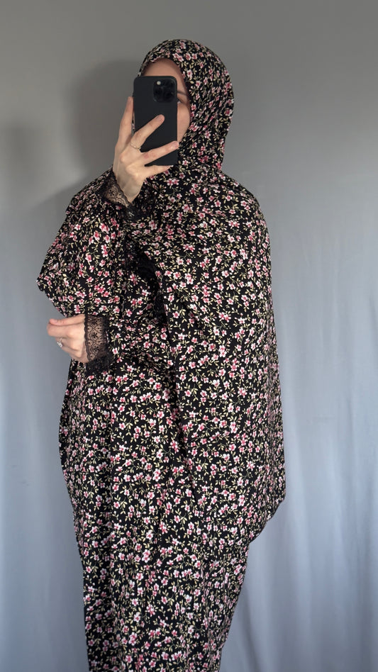 Elegant Floral Prayer Dress – Modest Islamic Wear for Women - Breathable Cotton Salah Dress - Modest Prayer Dress for Women - Ramadan Floral Abaya - Prayer Set