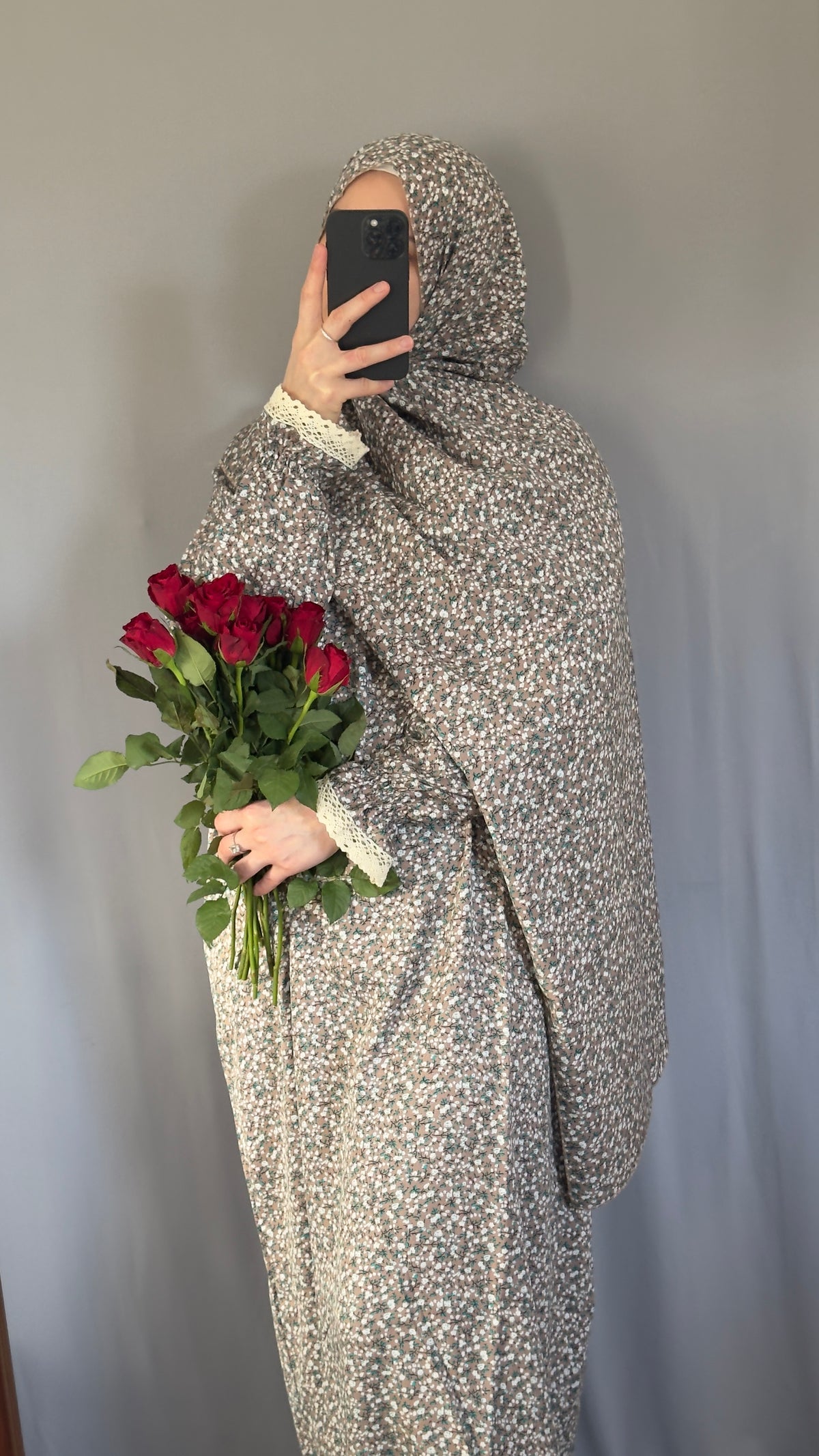 Floral Beige Cotton Prayer Dress, Prayer clothes for women, Islamic Prayer dress, Prayer Outfit, Prayer Set, Prayer Hijab, Salah dress, Islamic Gift, Muslim clothing, Prayer abaya, Ramadan Dress