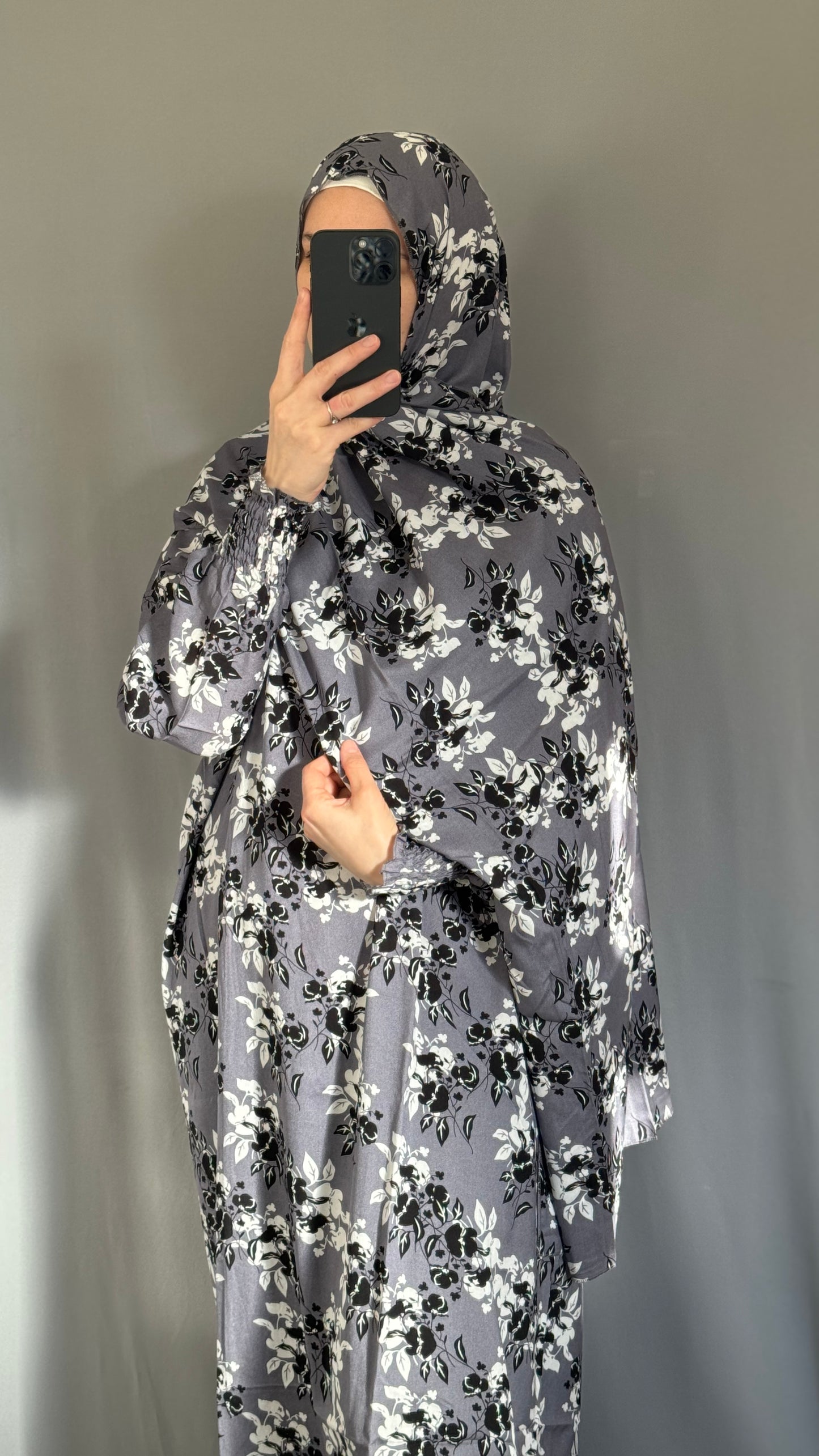 Floral Grey Prayer Dress, Prayer Jilbab, Prayer Abaya, Two Piece Prayer dress muslim, Salah dress, Prayer set, Prayer outfit, Prayer clothes woman, Muslim Prayer dress, Islamic gift