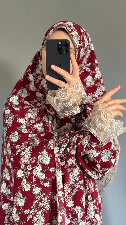 Burgundy Cotton Prayer Dress, Prayer clothes for women, Islamic Prayer dress, Prayer Outfit, Prayer Set, Prayer Hijab, Salah dress, Islamic Gift, Muslim clothing, Prayer abaya