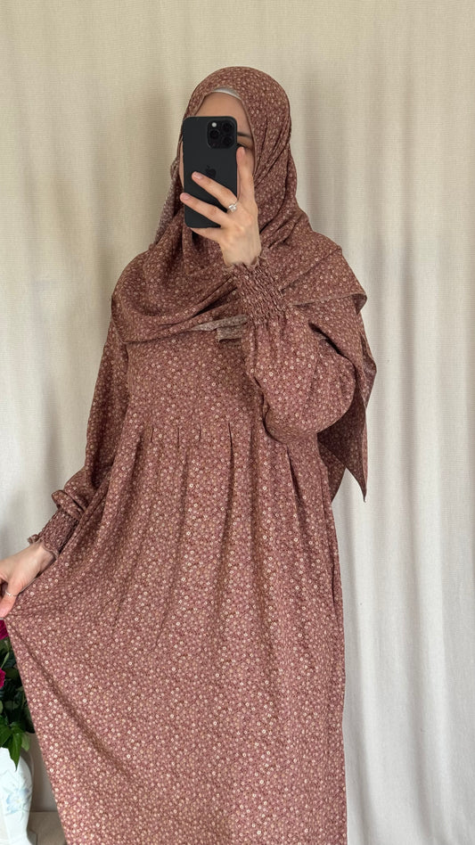 Dusty Pink Cotton Prayer Dress - with gathers under chest
