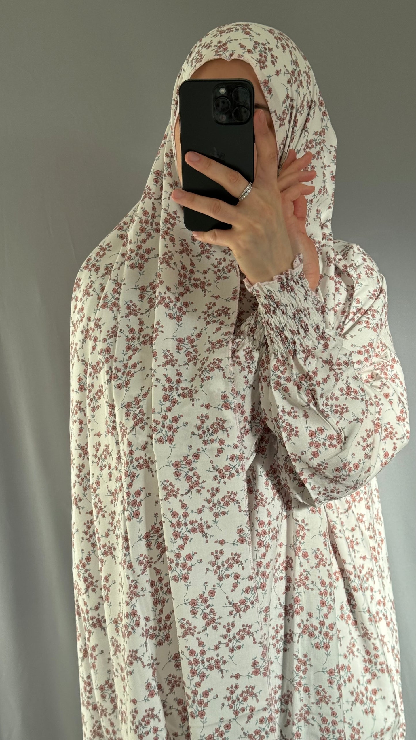 Elegant Floral White Prayer Dress, Prayer Outfit, Maxi Dress, Khimar, Islamic Dress, Prayer Abaya, Prayer set, Islamic gift, PrayerHijab, Umrah Abaya, Ramadan Abaya, One Size Prayer Dress