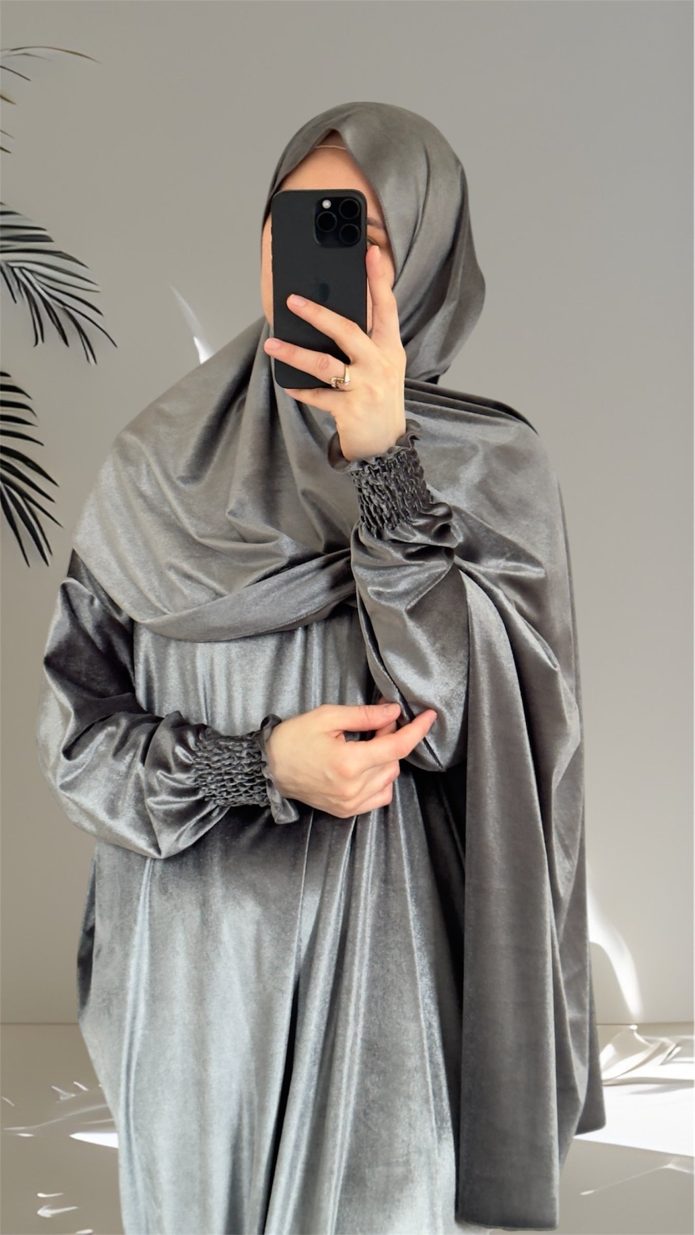 Grey Luxury Velvet Warm Grey Prayer Dress, Prayer clothes for women, Islamic Prayer dress, Prayer Outfit, Prayer Set, Prayer Hijab, Salah dress, Islamic Gift, Muslim clothing, Prayer abaya