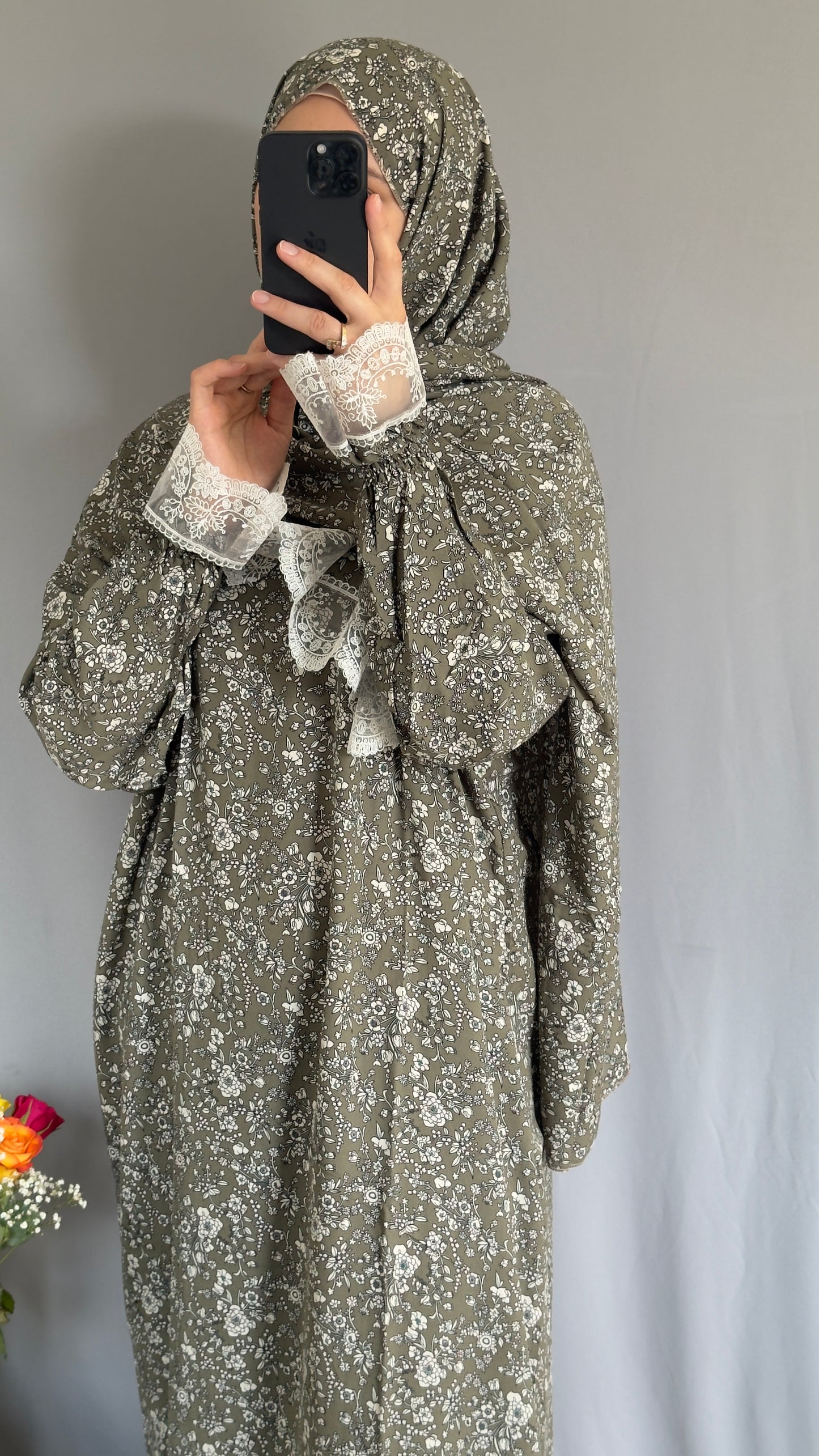 Olive Green Cotton Prayer Dress, Prayer clothes for women, Islamic Prayer dress, Prayer Outfit, Prayer Set, Prayer Hijab, Salah dress, Islamic Gift, Muslim clothing, Prayer abaya