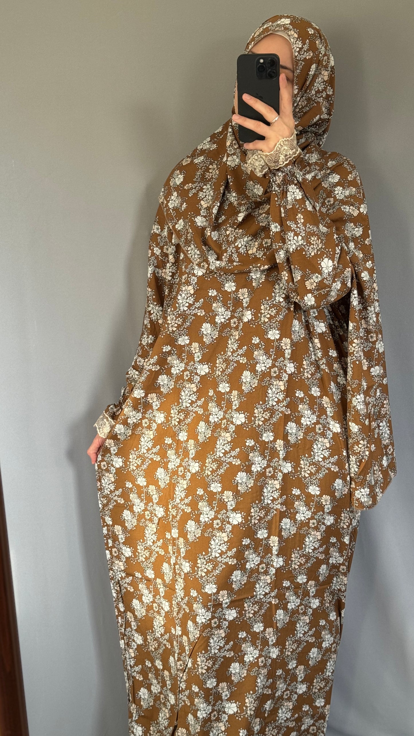 Floral Mustard Prayer Dress / Overhead Abaya / Prayer Abaya Set / Prayer Dress for Woman / Prayer Clothes Muslim / Prayer Gown / Prayer Outfit/ Salah Dress / Namaz Dress