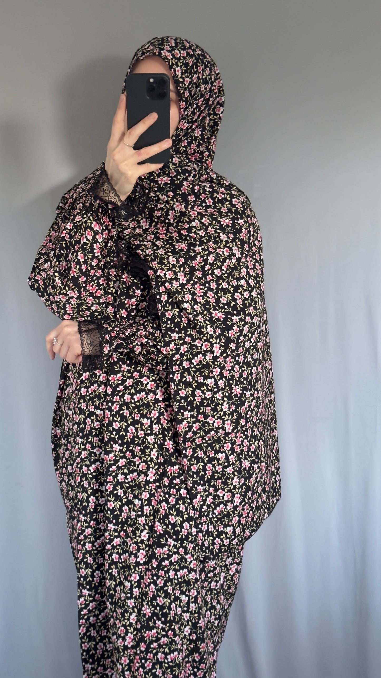 Elegant Floral Prayer Dress – Modest Islamic Wear for Women - Breathable Cotton Salah Dress - Modest Prayer Dress for Women - Ramadan Floral Abaya - Prayer Set