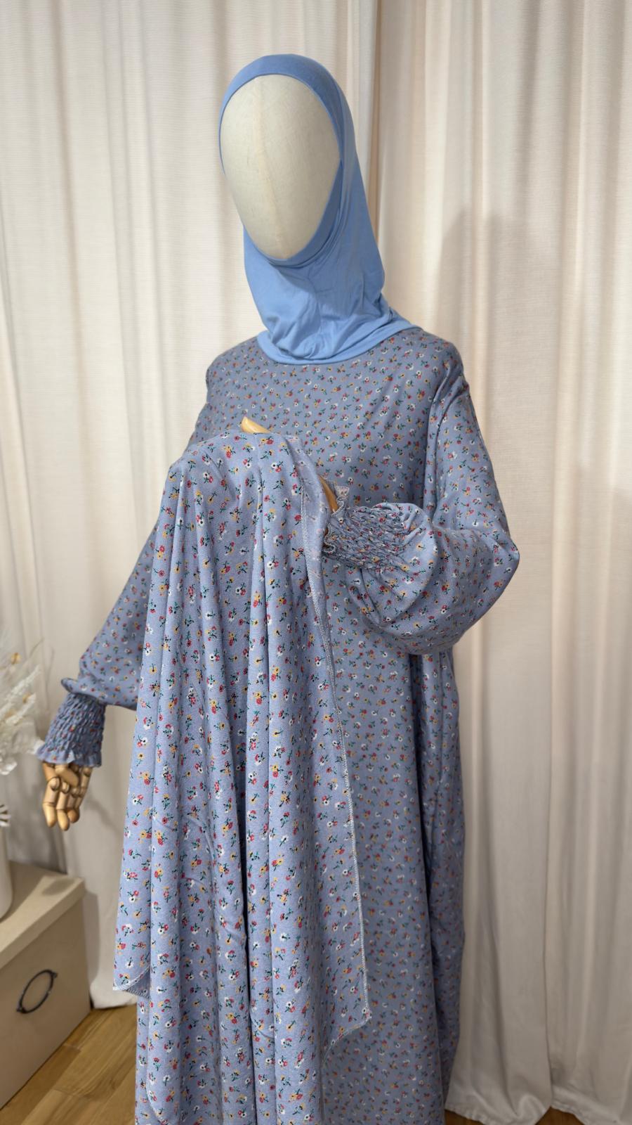 Light Blue One Piece Prayer dress with Built In Jersey Bonnet, Prayer Abaya with integrated Hijab, Salah dress, Prayer set, Prayer outfit,Prayer clothes for women, Islamic Prayer dress, Ramadan Abaya