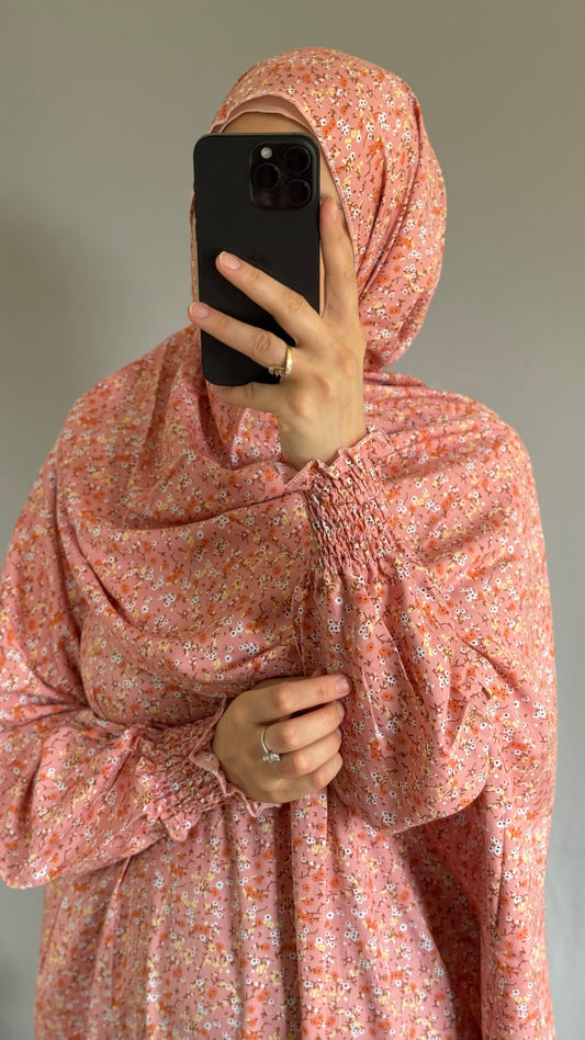 Pink Cotton Prayer Dress / muslim one piece prayer garment / Modest prayer outfit / Travel-friendly prayer dress / One-size prayer garmen / Hijab-friendly dress for prayer / Prayer Dress with attached Hijab / Prayer Set