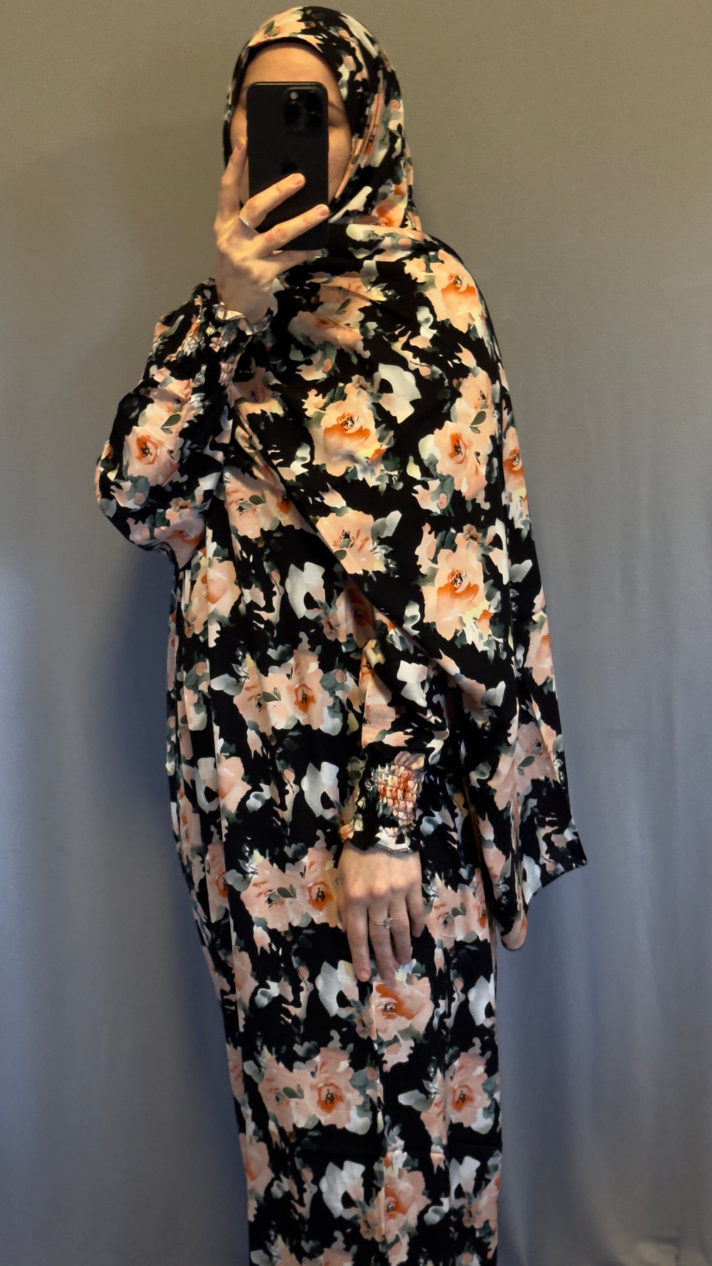 Elegant Floral Prayer Dress – Modest Islamic Wear for Women - Breathable Cotton Salah Dress - Modest Prayer Dress for Women - Ramadan Floral Abaya - Prayer Set