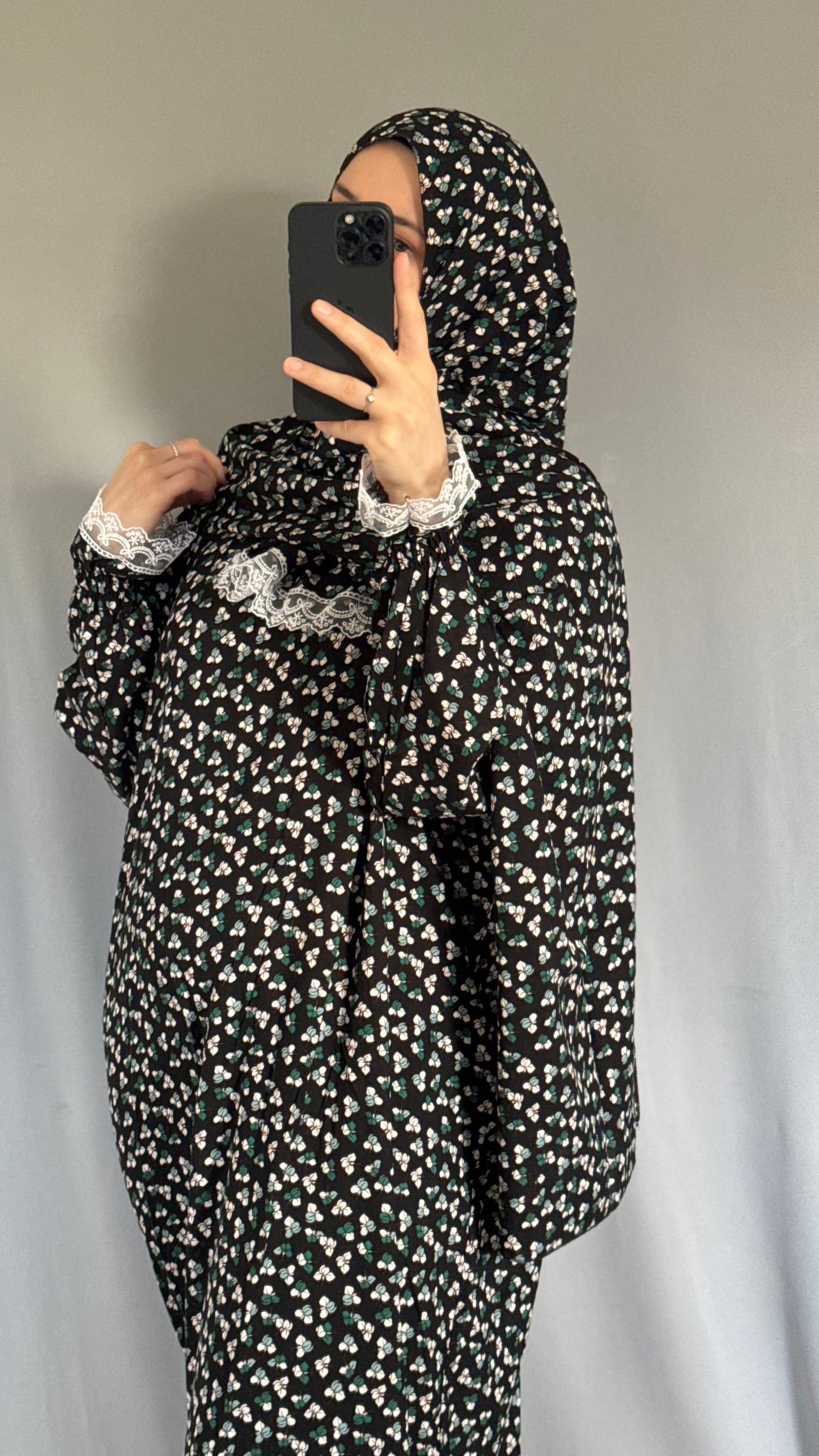 Floral Black Prayer Dress / Overhead Abaya / Prayer Abaya Set / Prayer Dress for Woman / Prayer Clothes Muslim / Prayer Gown / Prayer Outfit/ Salah Dress / Namaz Dress