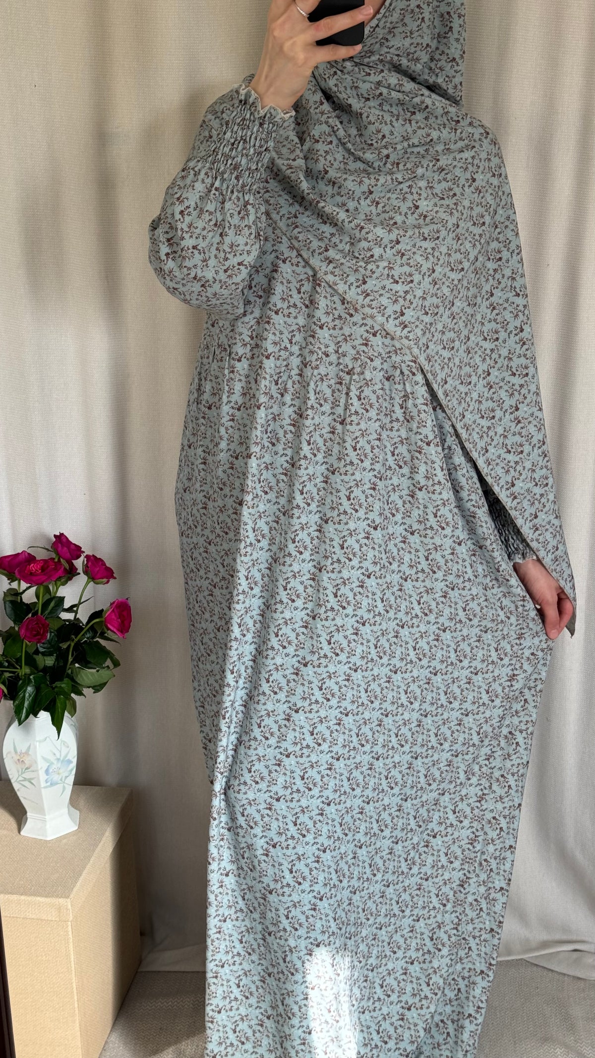Blue Cotton Prayer Dress - with gathers under chest