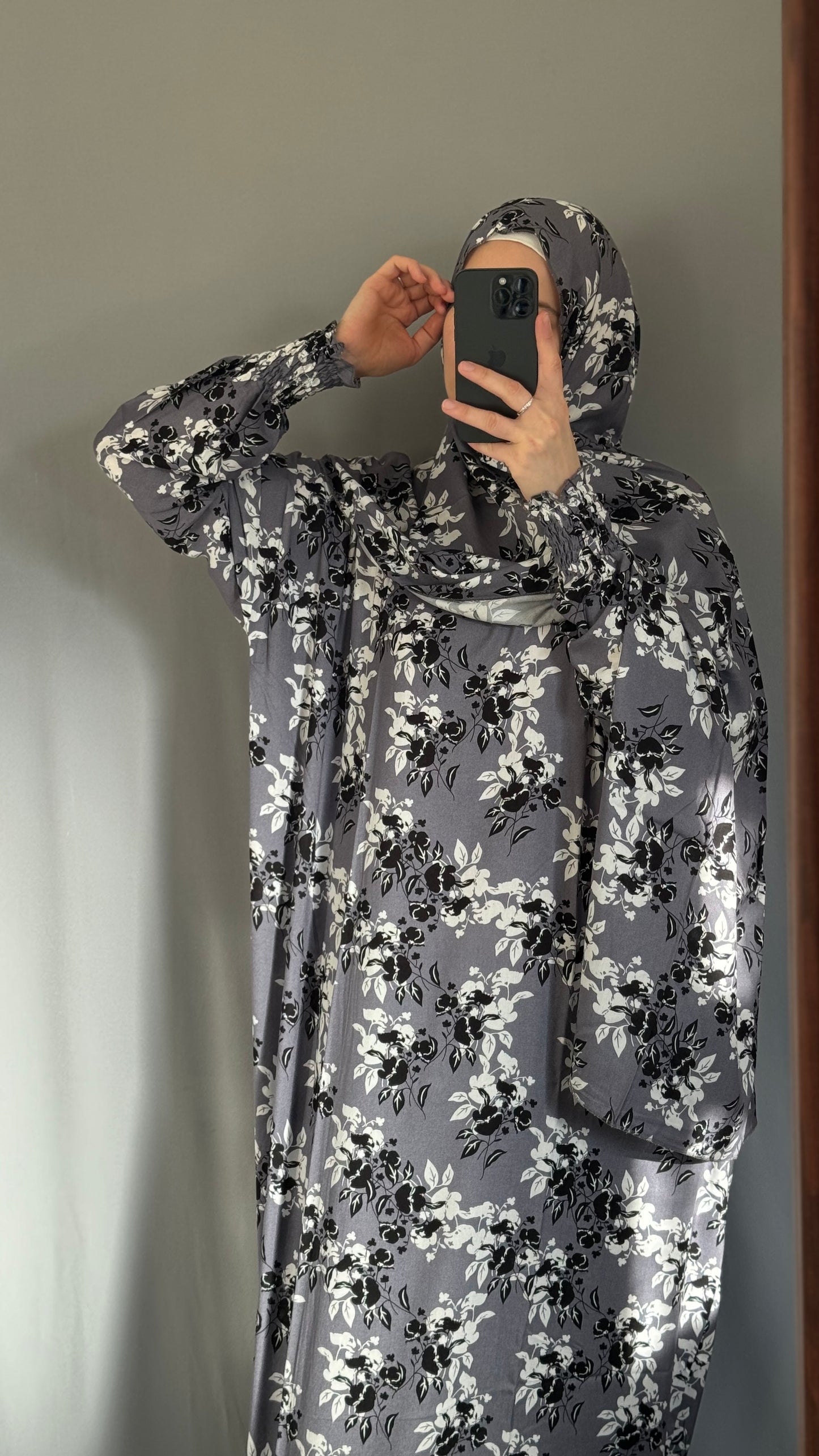 Floral Grey Prayer Dress, Prayer Jilbab, Prayer Abaya, Two Piece Prayer dress muslim, Salah dress, Prayer set, Prayer outfit, Prayer clothes woman, Muslim Prayer dress, Islamic gift