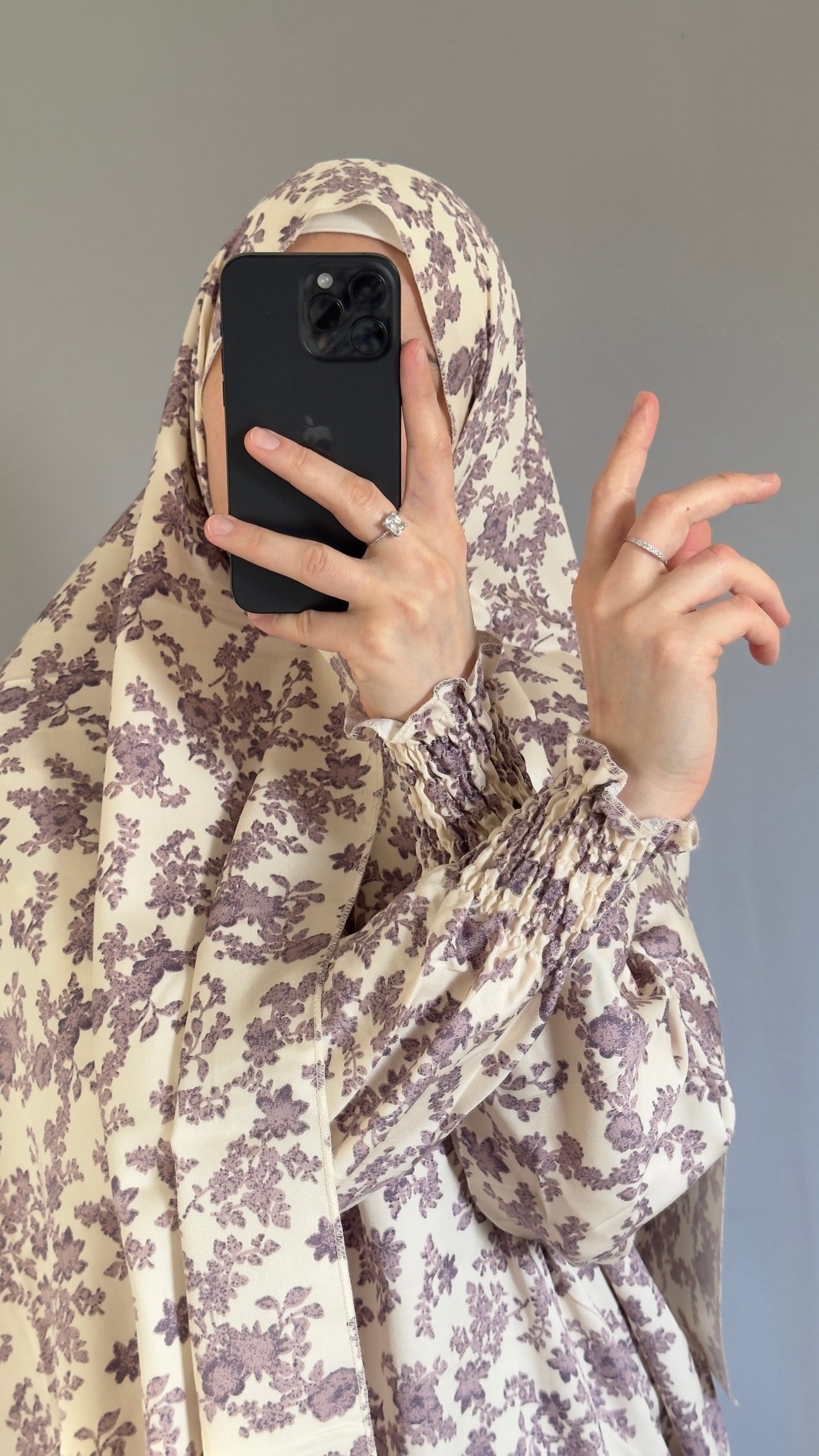 Floral Cream Cotton Muslim Prayer Dress Set – Modest Ramadan Outfit with Hijab, Abaya & Salah Dress for Women | Islamic Gift Idea