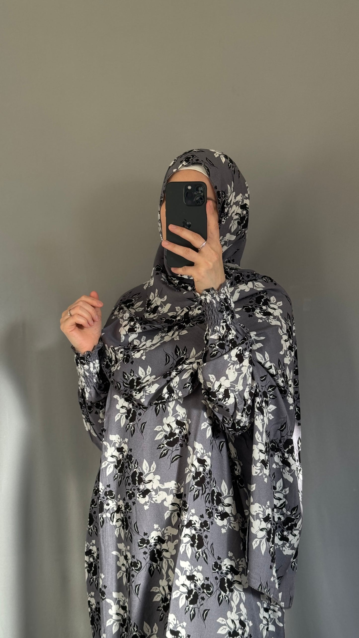 Floral Grey Prayer Dress, Prayer Jilbab, Prayer Abaya, Two Piece Prayer dress muslim, Salah dress, Prayer set, Prayer outfit, Prayer clothes woman, Muslim Prayer dress, Islamic gift