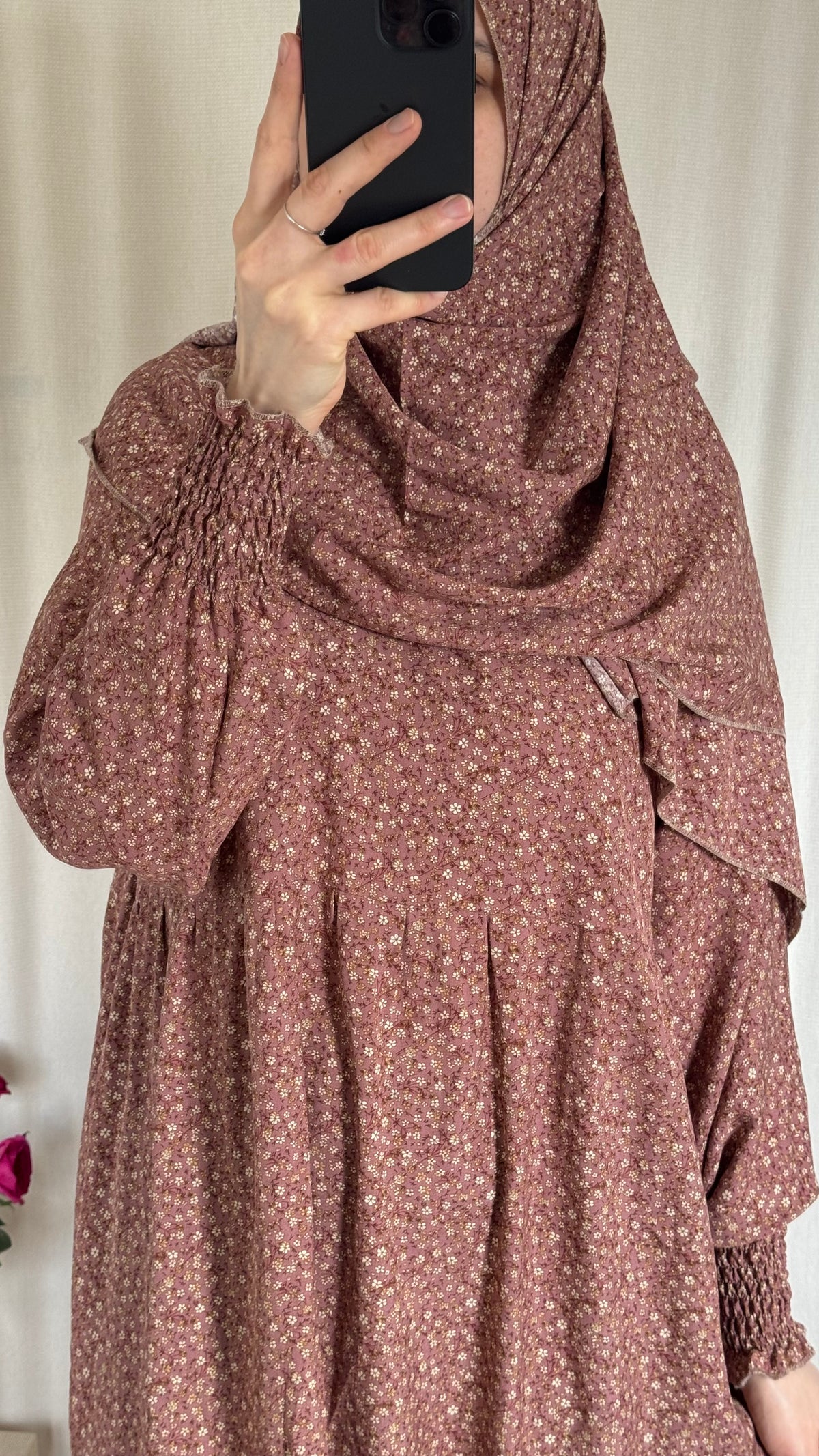 Dusty Pink Cotton Prayer Dress - with gathers under chest
