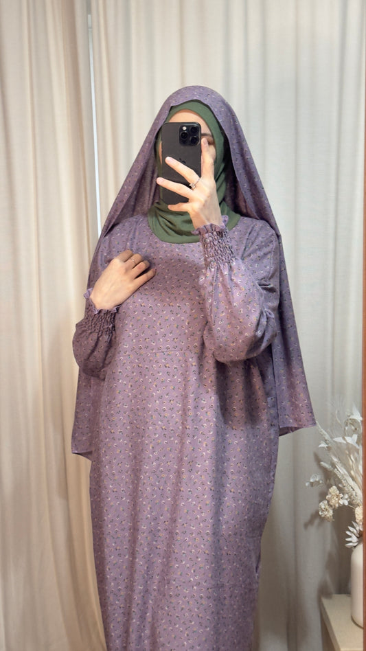 Light Purple 3 in 1 Piece Prayer dress with Built In Jersey hijab, Prayer Abaya with integrated Hijab, Salah dress, Prayer set, Prayer outfit,Prayer clothes for women, Islamic Prayer dress, Ramadan Abaya