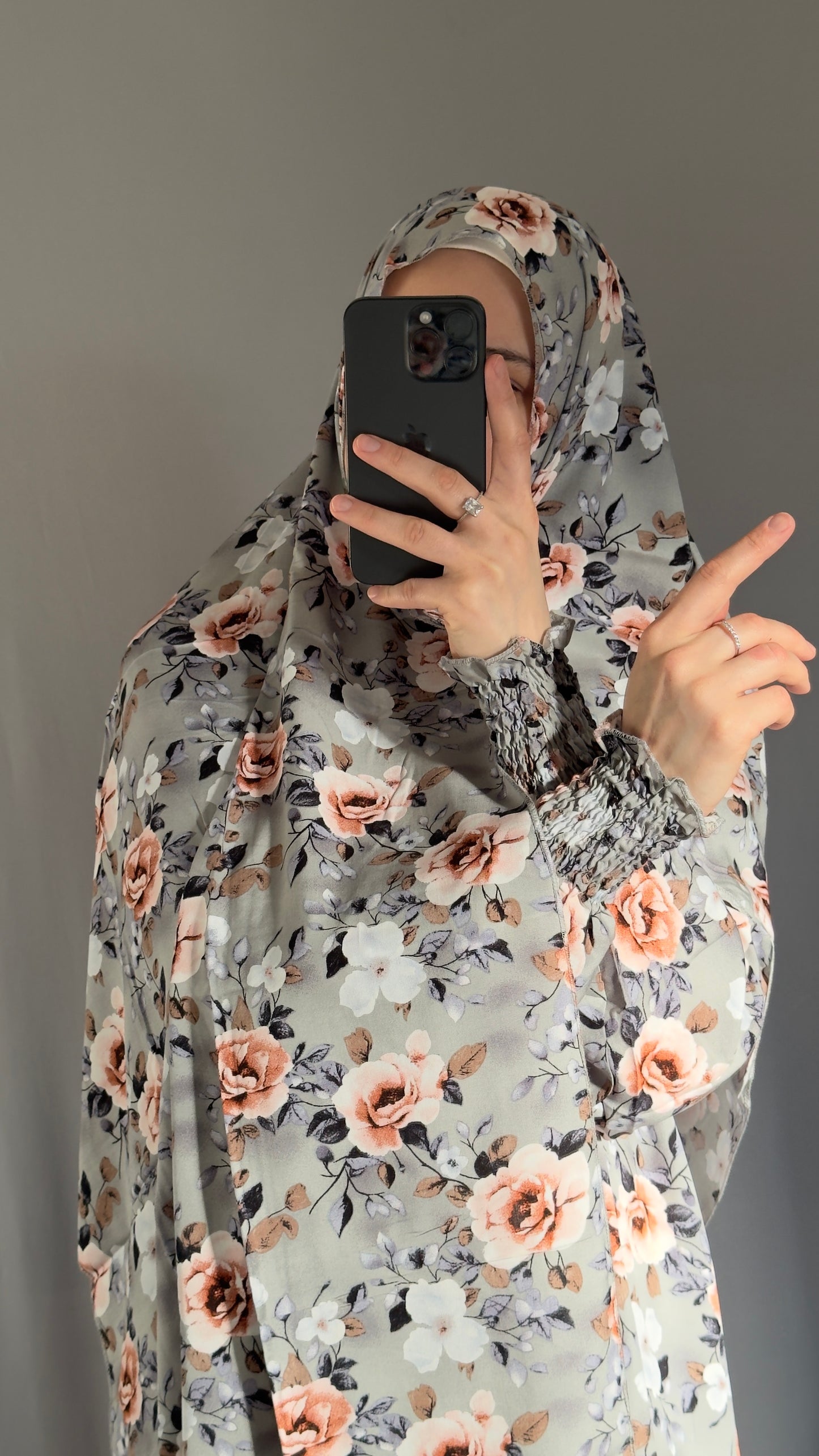 Floral Grey Prayer Dress / Overhead Abaya / Prayer Abaya Set / Prayer Dress for Woman / Prayer Clothes Muslim / Prayer Gown / Prayer Outfit/ Salah Dress / Namaz Dress / Ramadan Abaya / Eid Gift