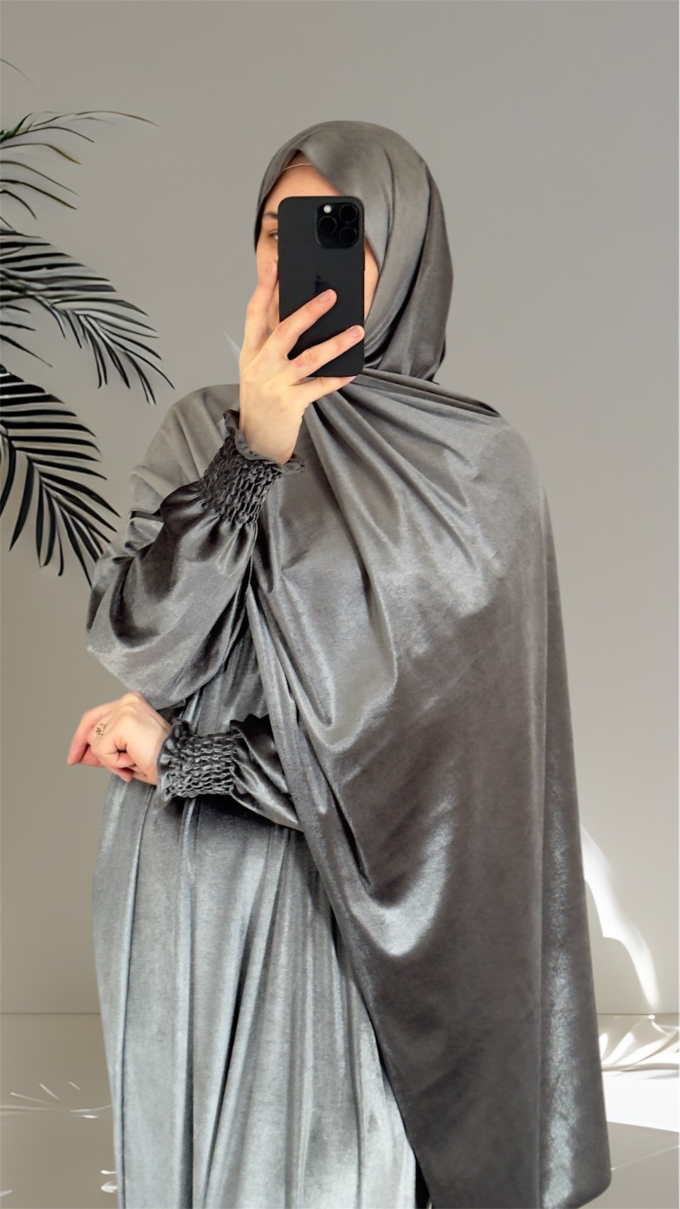 Grey Luxury Velvet Warm Grey Prayer Dress, Prayer clothes for women, Islamic Prayer dress, Prayer Outfit, Prayer Set, Prayer Hijab, Salah dress, Islamic Gift, Muslim clothing, Prayer abaya