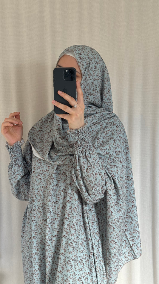 Blue Prayer Dress with Attached and Separate Hijab | Full Coverage Salah Dress for Namaz |
Breathable Cotton Salah Dress in 3 width Size | Islamic Prayer Clothes