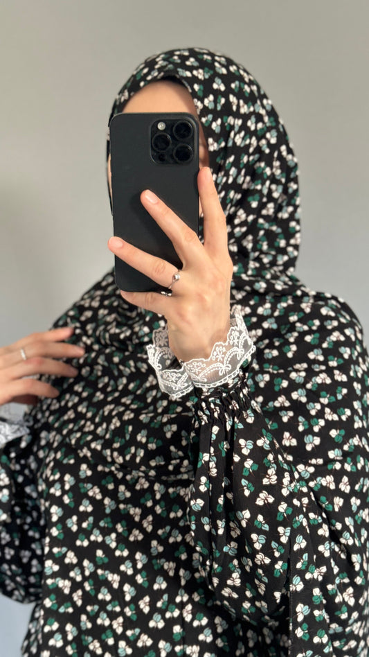 Floral Black Prayer Dress / Overhead Abaya / Prayer Abaya Set / Prayer Dress for Woman / Prayer Clothes Muslim / Prayer Gown / Prayer Outfit/ Salah Dress / Namaz Dress