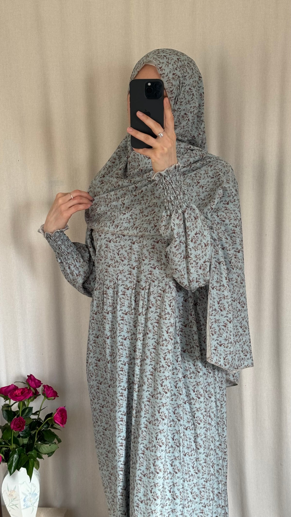 Blue Cotton Prayer Dress - with gathers under chest